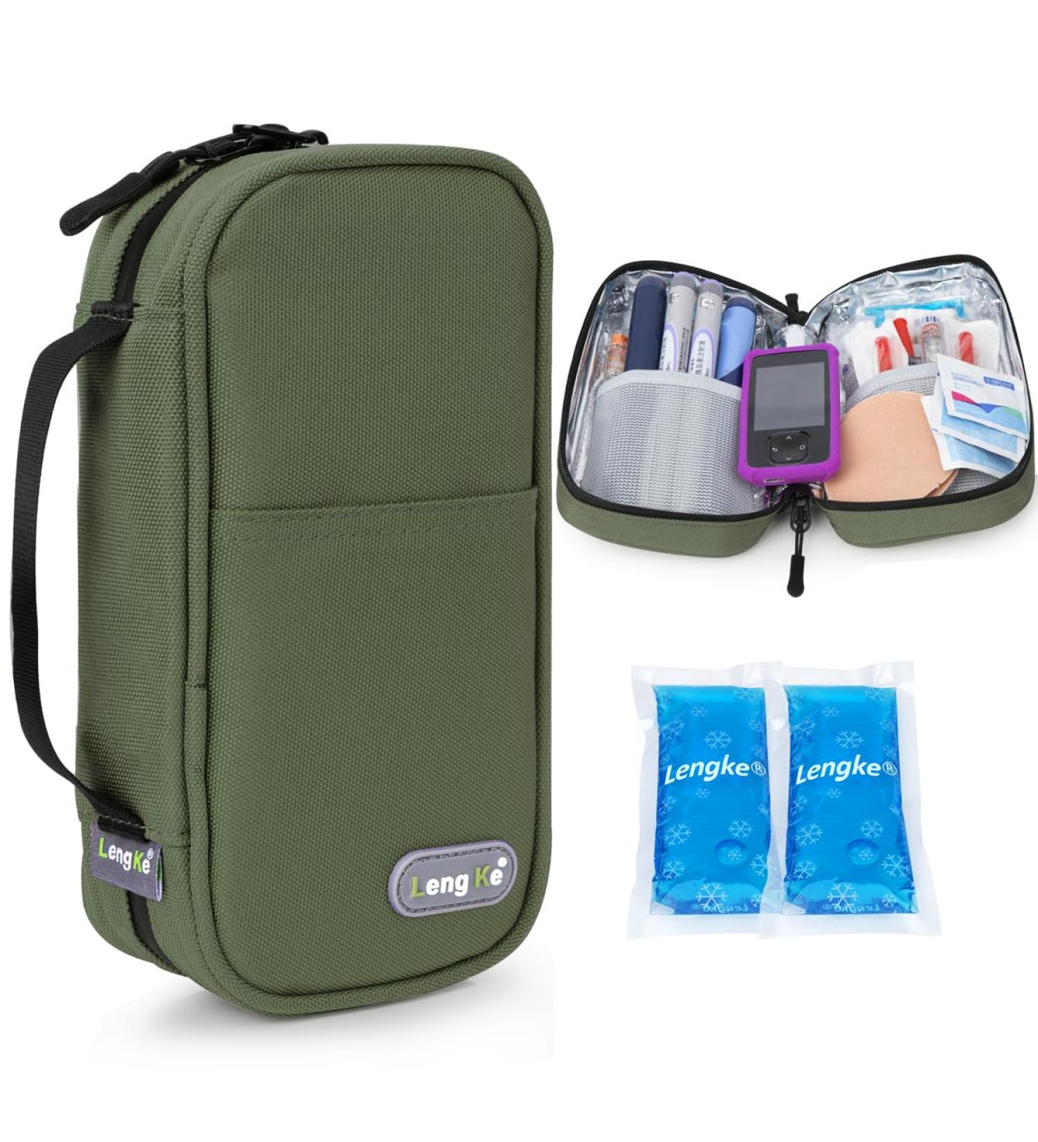 Youshares Insulin Cooling Bag - Large Capacity Diabetic Medication Etui with 2 Cooling Packs (Military Green) - 21x11.5x6cm - Buy Online on GoSupps.com