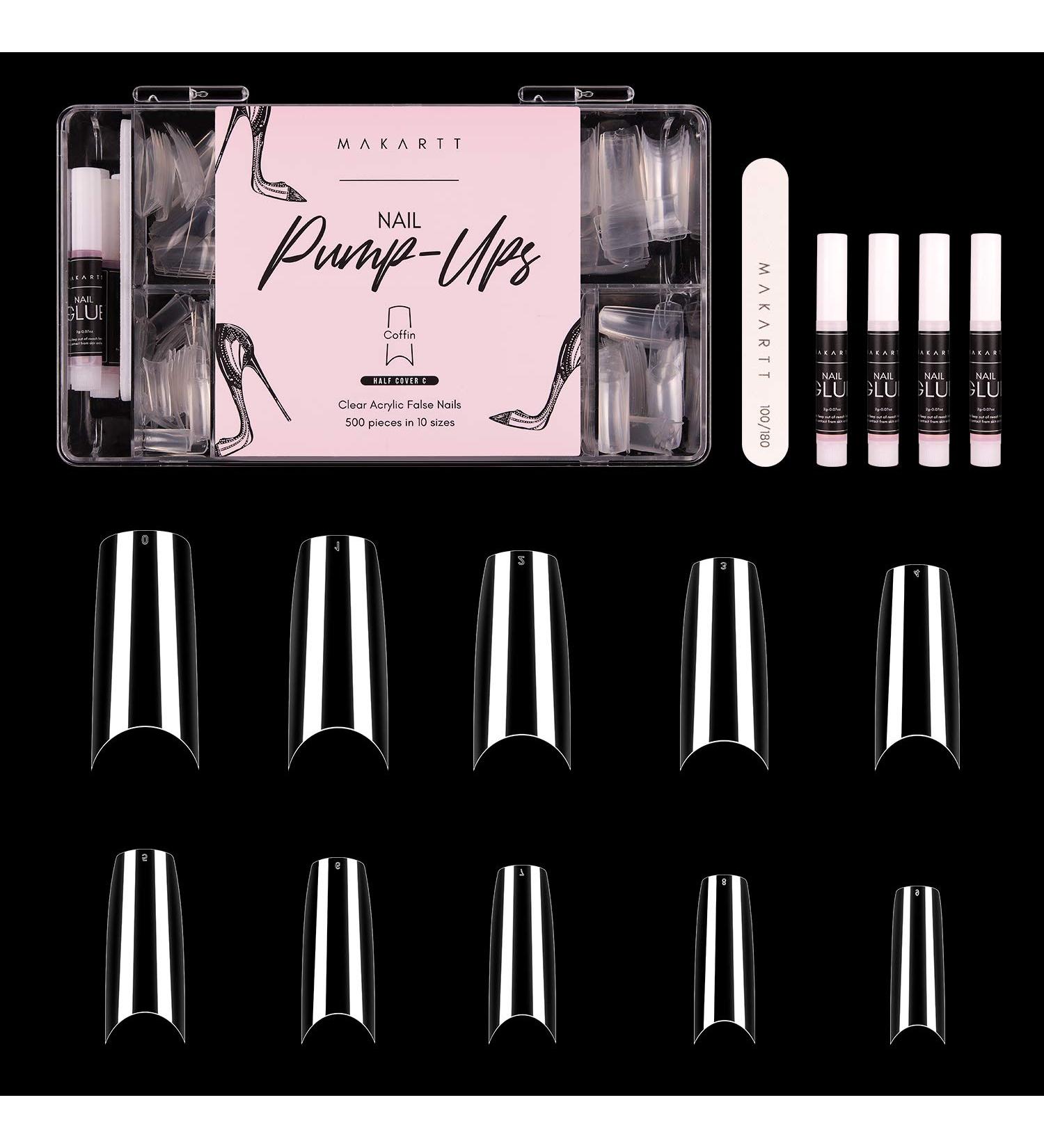 Makartt Soft Gel Nail Tips Press On Nails Set - 500 Clear Coffin Nail Tips, Glues, File, Case - Half Cover False Nails Kit - Buy Online on GoSupps.com