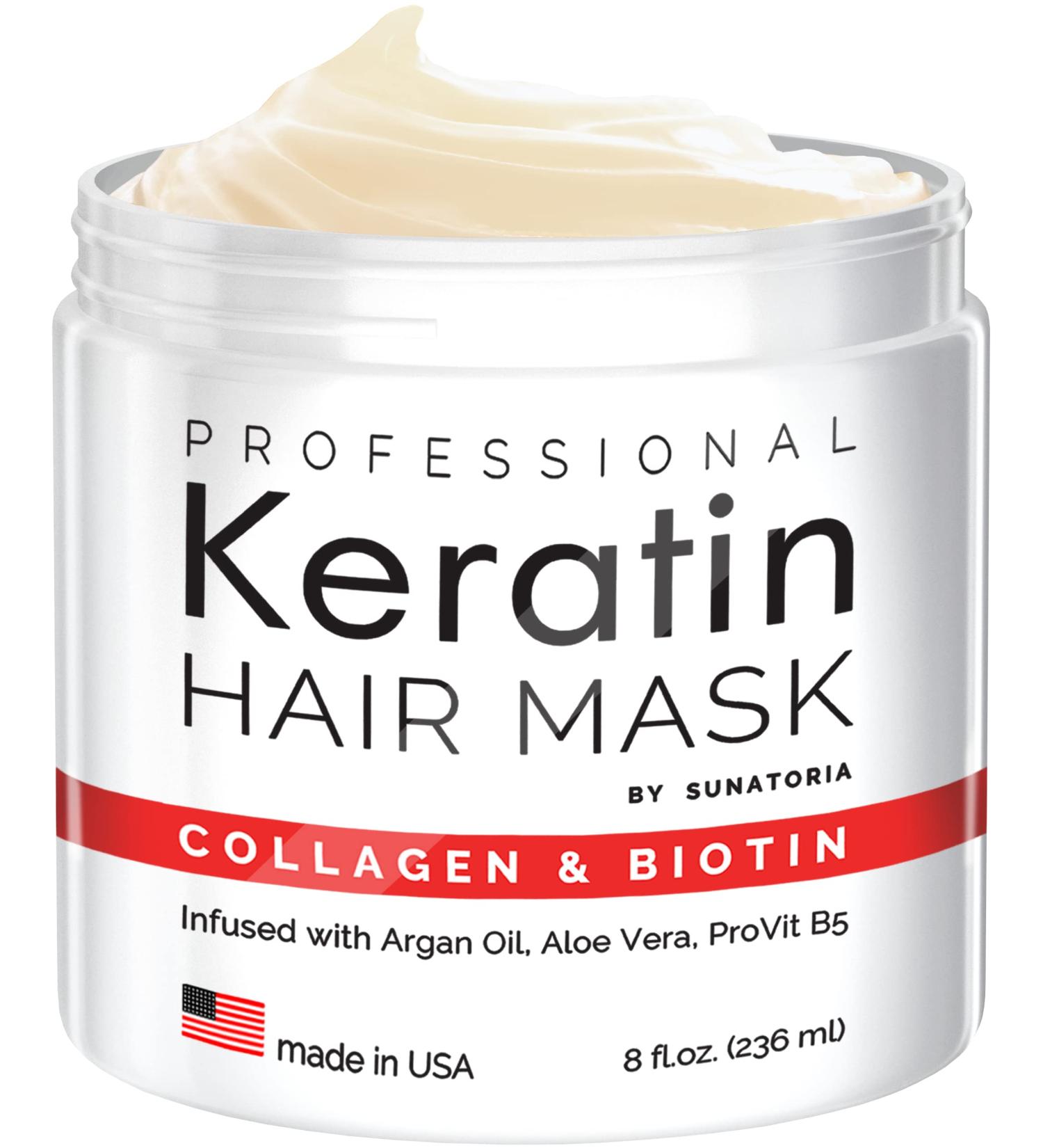 Professional Keratin Hair Mask for Nourishment & Repair - Made in USA with Biotin, Collagen & Coconut Oil - Pro-Vitamin B5 Protein Mask for All Hair Types - Buy Online on GoSupps.com