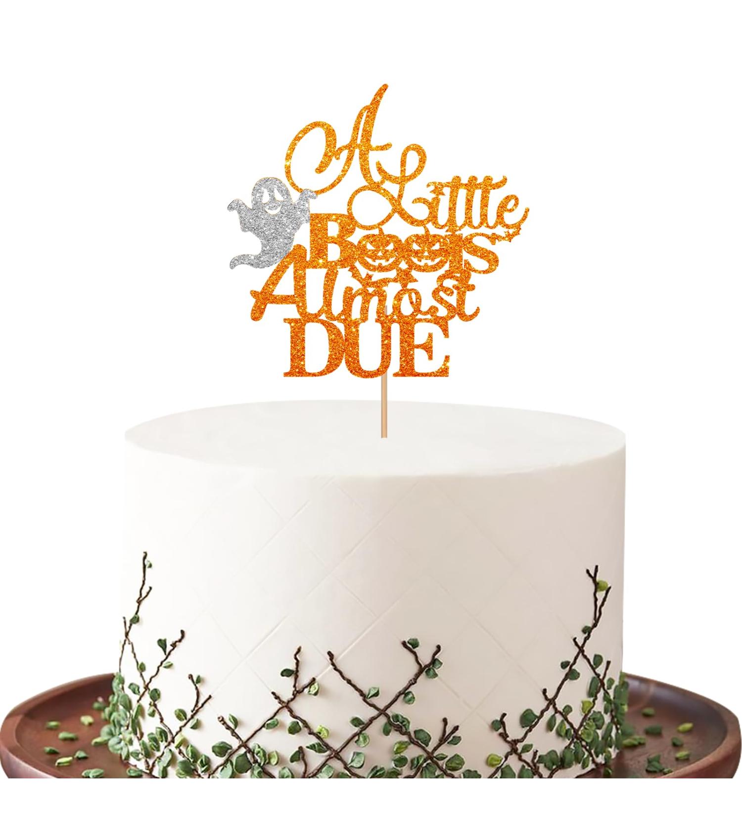A Little Boo Is Almost Due Cake Topper Orange Glitter Halloween Themed Birthday Cake Topper Baby Boo/Little Baby Is On The Way Cake Decor Halloween Baby Shower/Gender Reveal Party Decorations - Buy Online on GoSupps.com