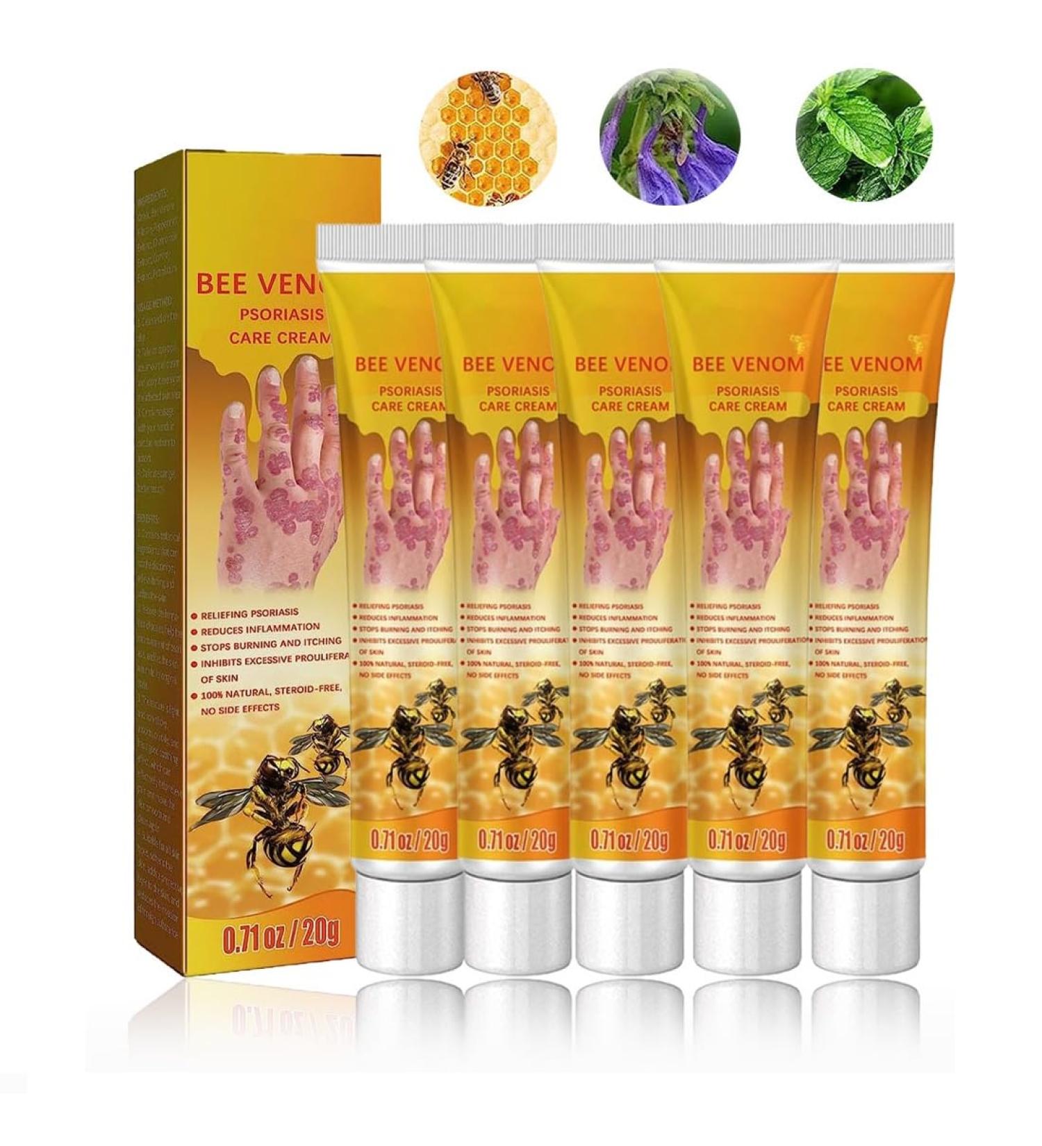 Bee Venom Psoriasis Treatment Cream - Soothing Moisturizer for Skin - Professional New Zealand Formula (5pcs) - Buy Online on GoSupps.com