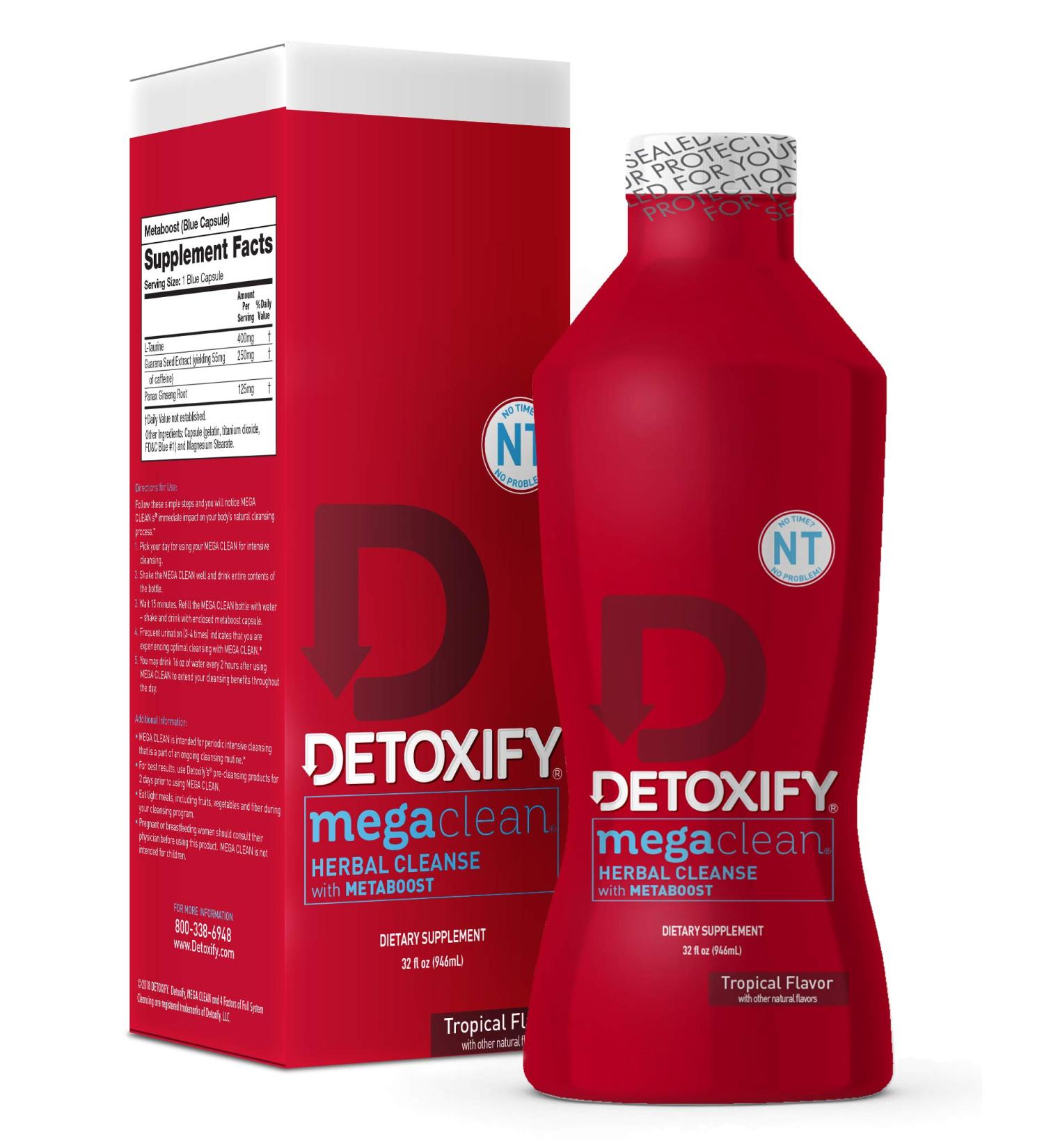 Detoxify Mega Clean NT Herbal Cleanse 32oz - Professionally Formulated Herbal Detox Drink with MetaBoost - Tropical Flavor - Buy Online on GoSupps.com