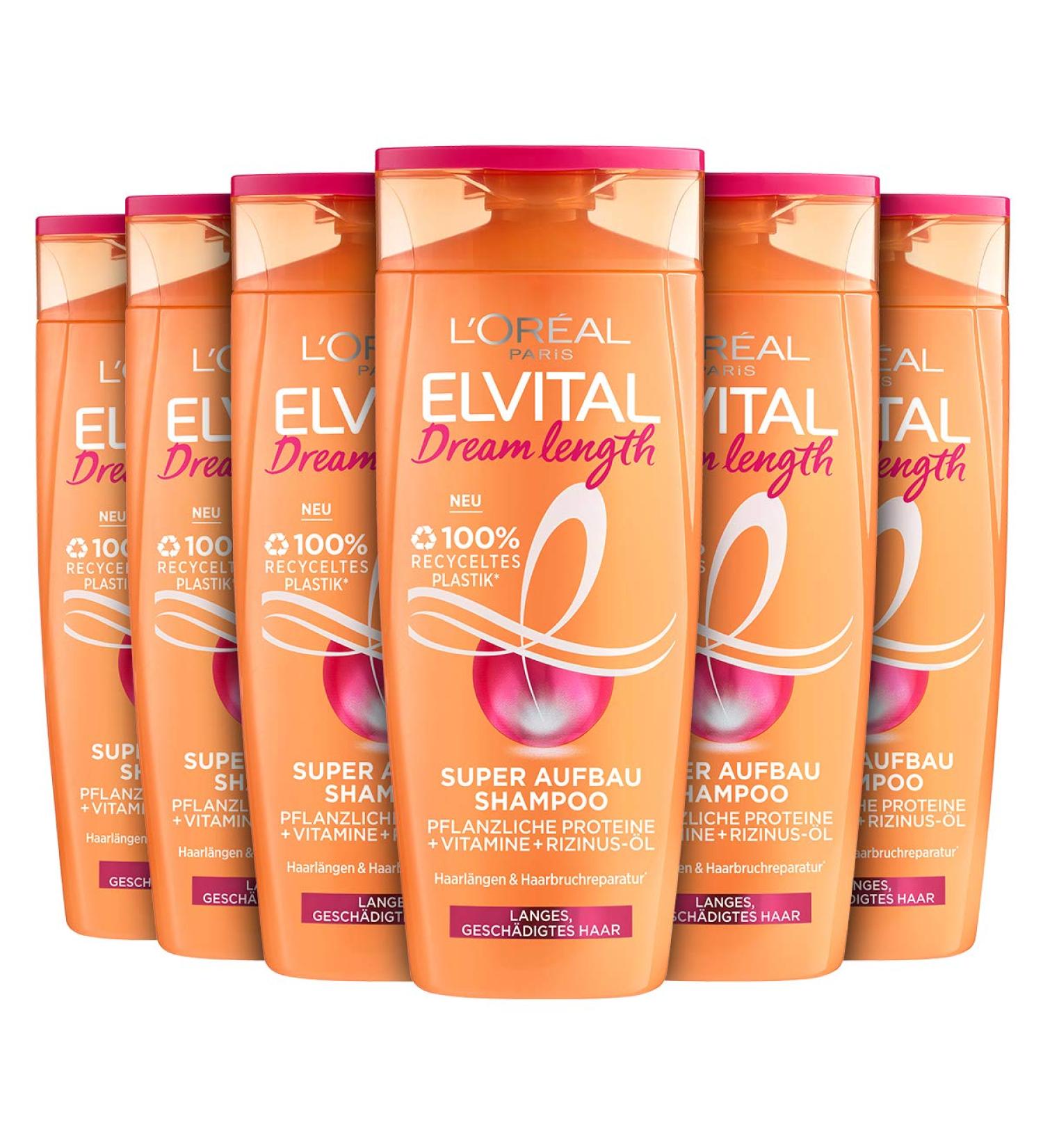 L'Or al Paris Elvital Anti-Split Ends Shampoo for Dreamy Long Hair with Castor Oil Dream Length Super Strengthening 6 x 300 ml - Buy Online on GoSupps.com