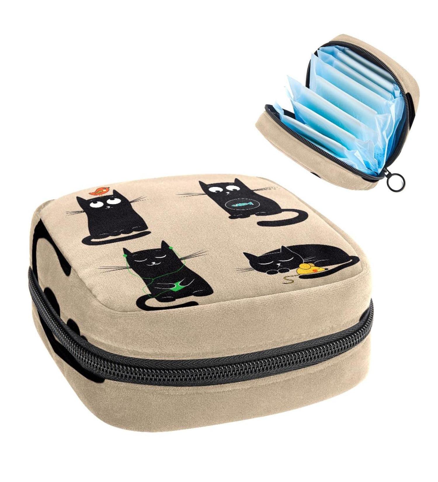 Shop Cute Funny Black Cat Menstrual Cup Bag & Tampon Holder - Portable Storage for Women & Teens - Buy Online on GoSupps.com