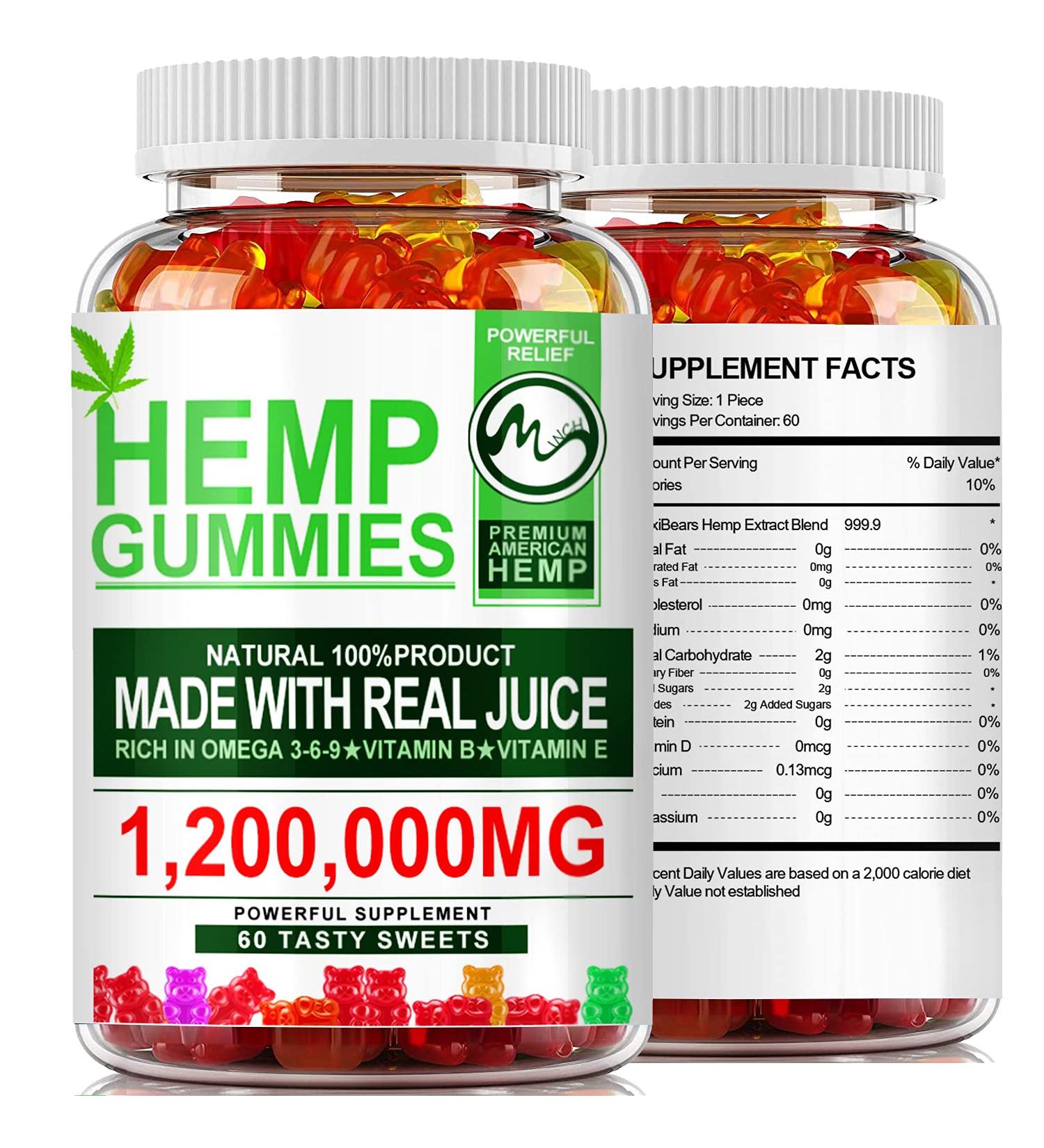 2 Pack Hemp Gummies 1,200,000mg High Strength - Stress Relief Fruity Gummy Bear with Hemp Oil - Natural Hemp Candy for Sleep & Calm Mood - 60 Count (Pack of 2) - Buy Online on GoSupps.com