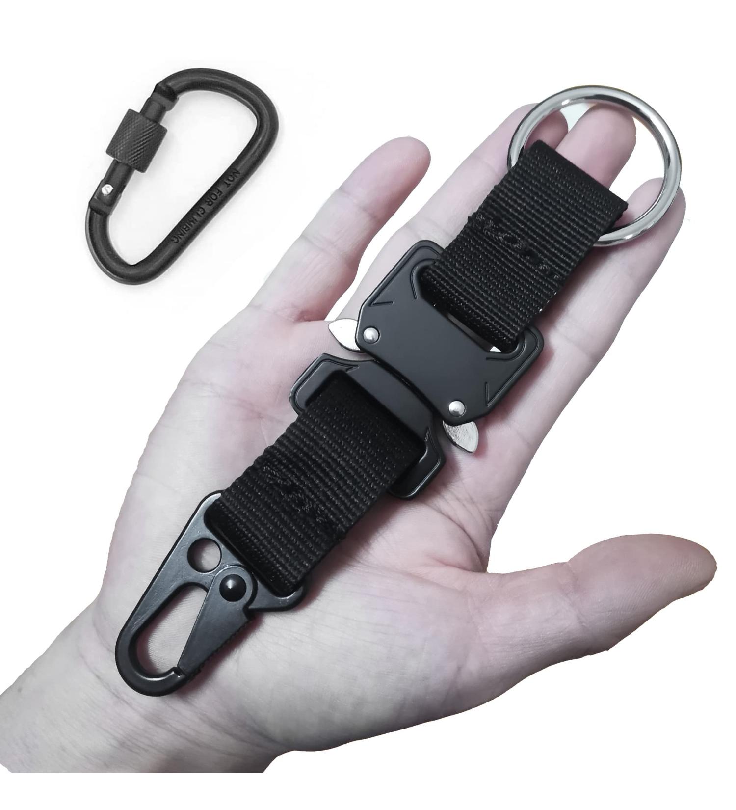 Tactical Key Chain for Men | EDC Gear Clip with HK Clip & Steel Ring | Large Military Molle Accessory in Black - Buy Online on GoSupps.com