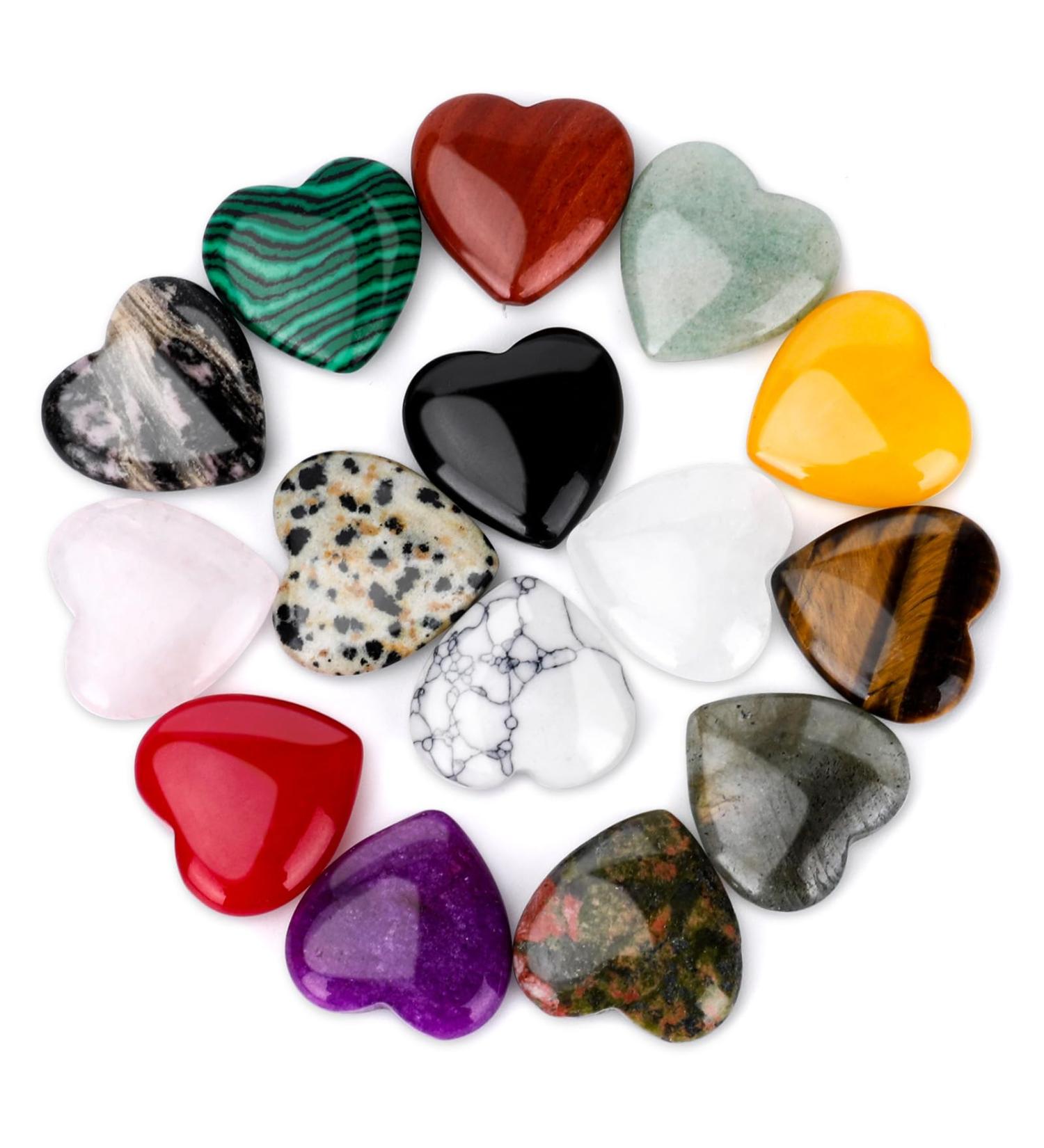 Crazyfly 15pcs Heart Stones Healing Crystal Gemstones Set - Polished Chakra Energy Stones for Meditation & Reiki - Buy Online on GoSupps.com