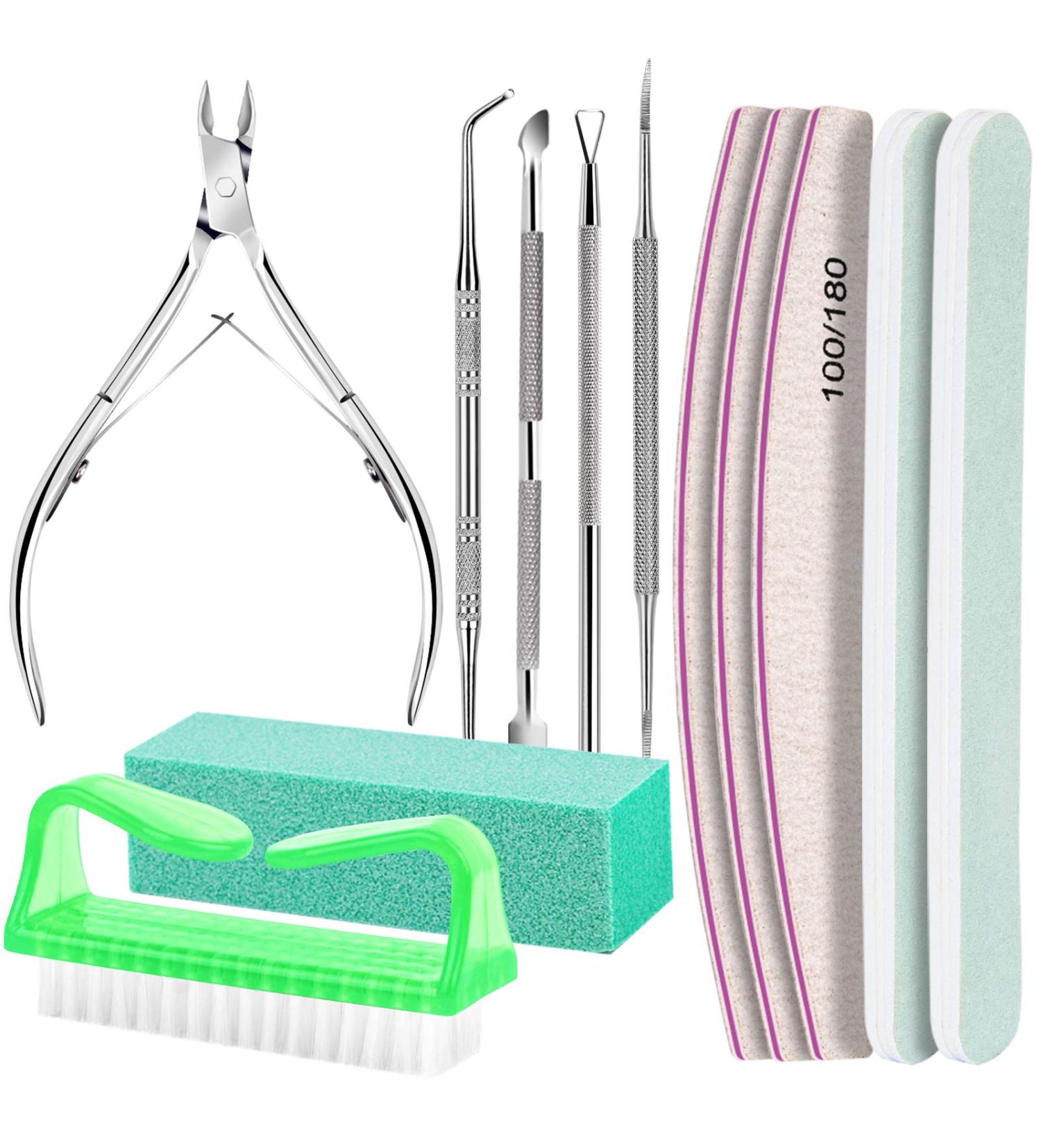 FANDAMEI 12pcs Nail Files Set with Cuticle Nipper, Buffer, Pusher, Brush - Manicure Kit Green - Buy Online on GoSupps.com
