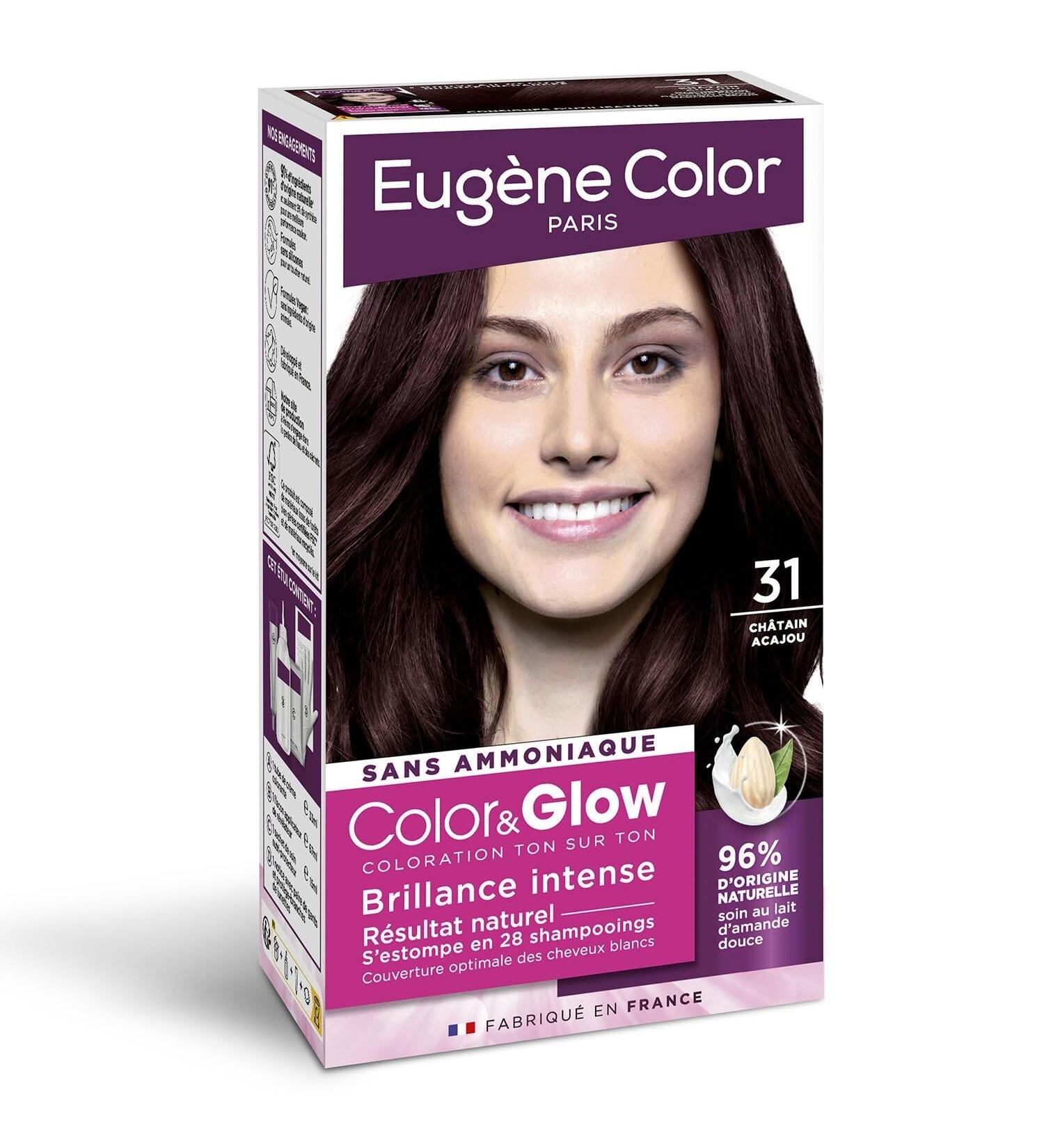 EUGENE COLOR Coloration Ch tain Acajou Sans Ammoniaque Brillance Intense et Douceur Color&Glow (Bo te) - Le lot de 3