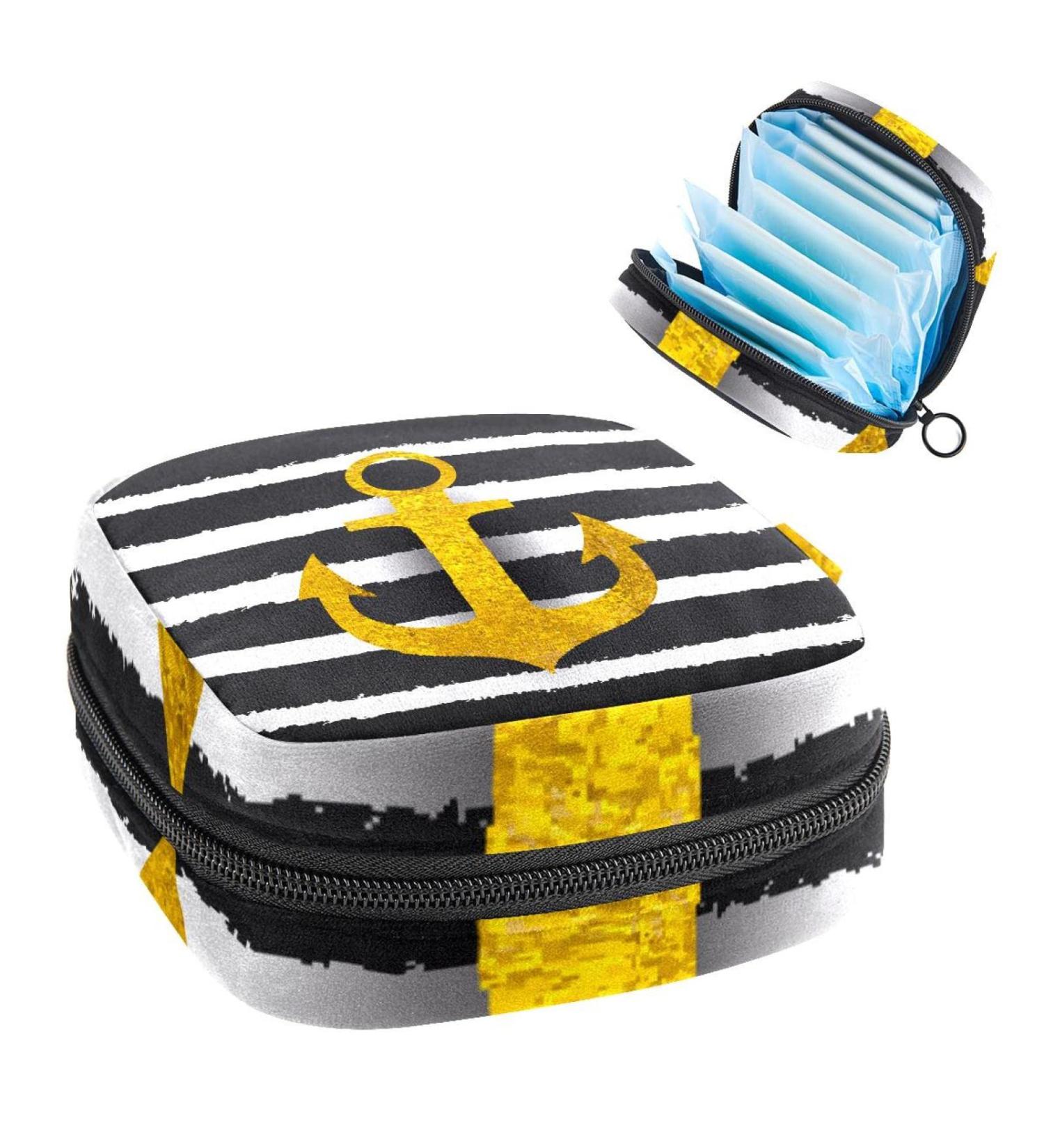 Portable Women's Bonds Storage Pockets - Black & White Striped Period Kit Bag for Girls | Feminine Product Organizer - Buy Online on GoSupps.com