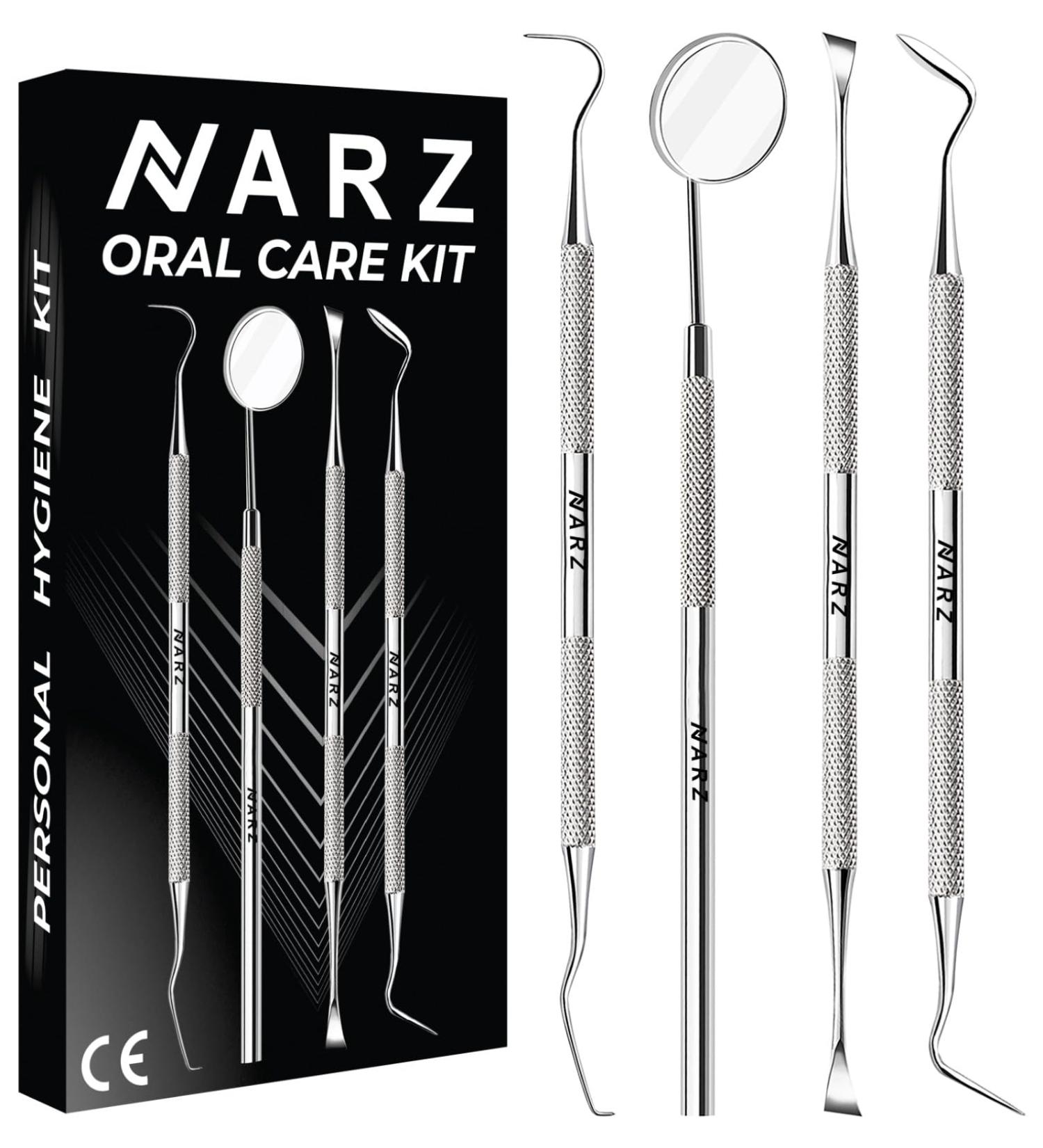 NARZ Plaque Remover Kit - Stainless Steel Dental Tools for Teeth Cleaning - Tartar Remover for Men, Women, Kids, and Pets - 4 Pcs - Buy Online on GoSupps.com