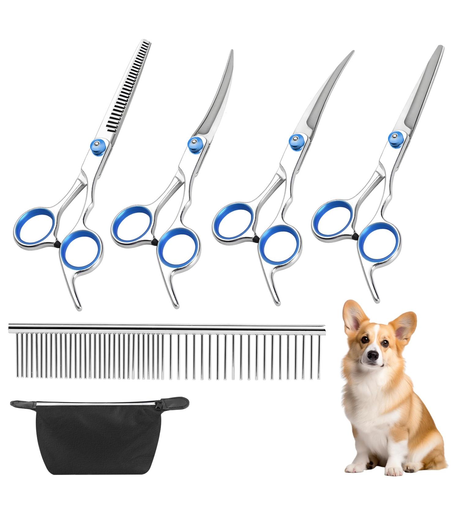 5 Pcs Dog Grooming Tool Set Pet Hair Care Thinning Shears Professional Dog Grooming Curved Scissors with Comb & Storage Bag Safety Round Tip Stainless Steel Dog Hair Scissors for Face Body Paws - Buy Online on GoSupps.com