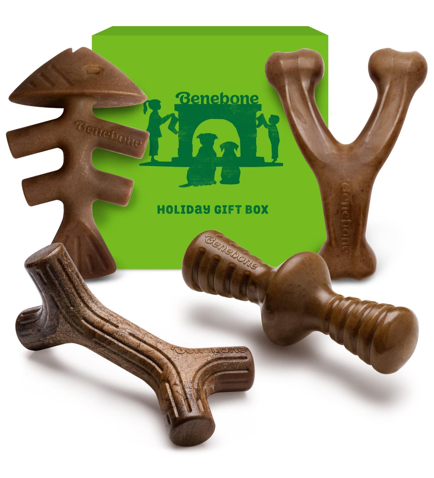Benebone Durable Dog Chew Toy Box for Aggressive Chewers - Wishbone, Fishbone, Stick & Zaggler Medium - Buy Online on GoSupps.com