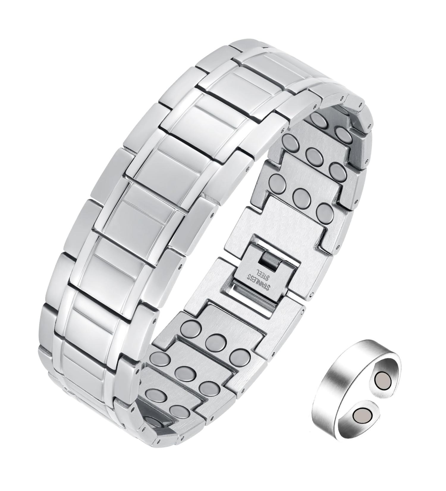 JECANORI Men Titan Stahl Magnetic Bracelet - Classic 3-Row Design 54 Strong Magnets (3500 Gauss) Adjustable Size with Tool & Gift Box - International Shipping Available - Buy Online on GoSupps.com