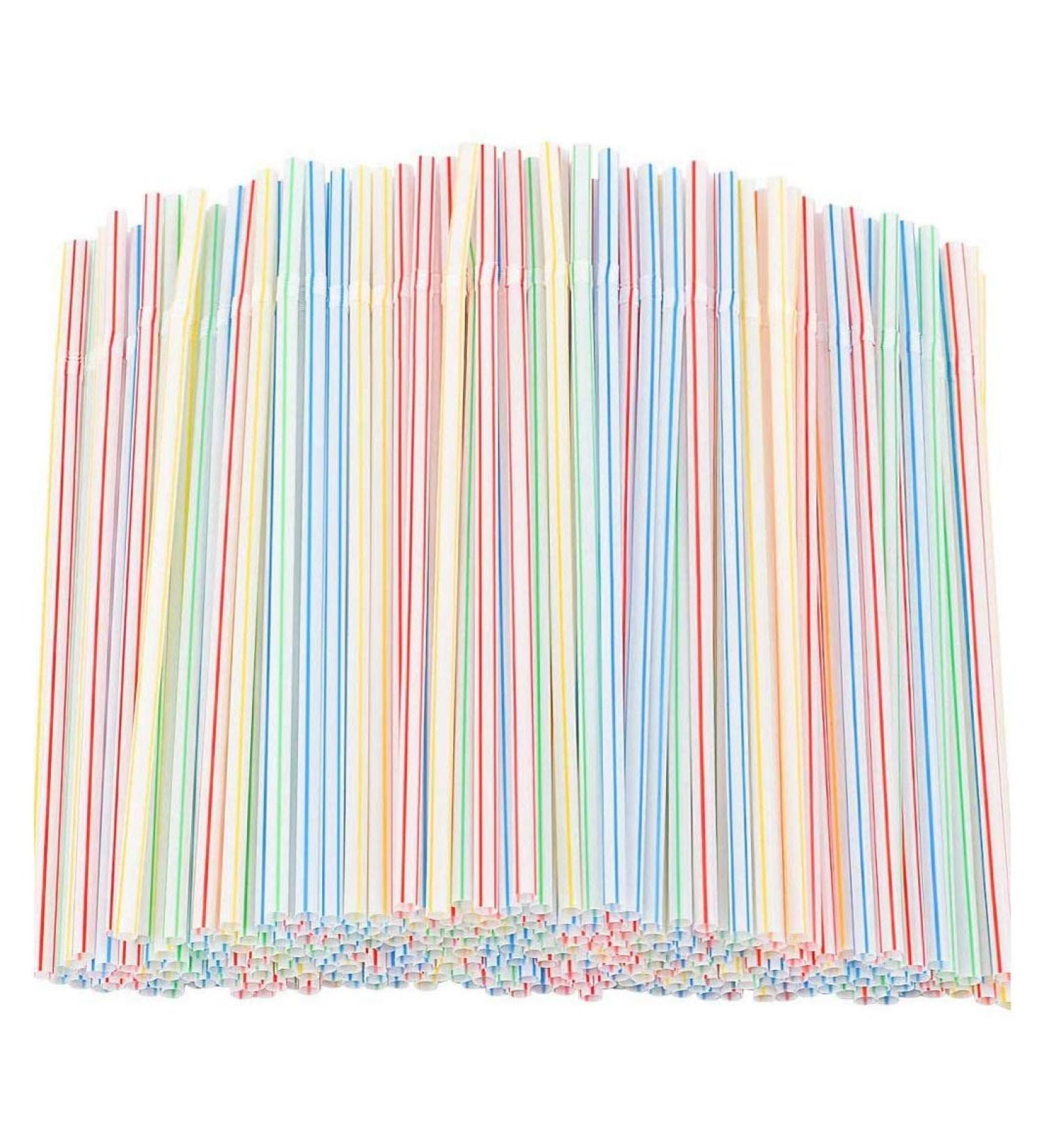 RETYLY 1500 Pcs Flexible Plastic Straws Striped Multi Colored Disposable Straw 8 inch Long - Buy Online on GoSupps.com