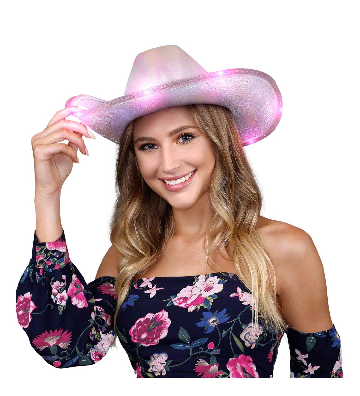 Light Up Iridescent Pink Space Cowgirl Hat with Pink LEDs - Buy Online on GoSupps.com
