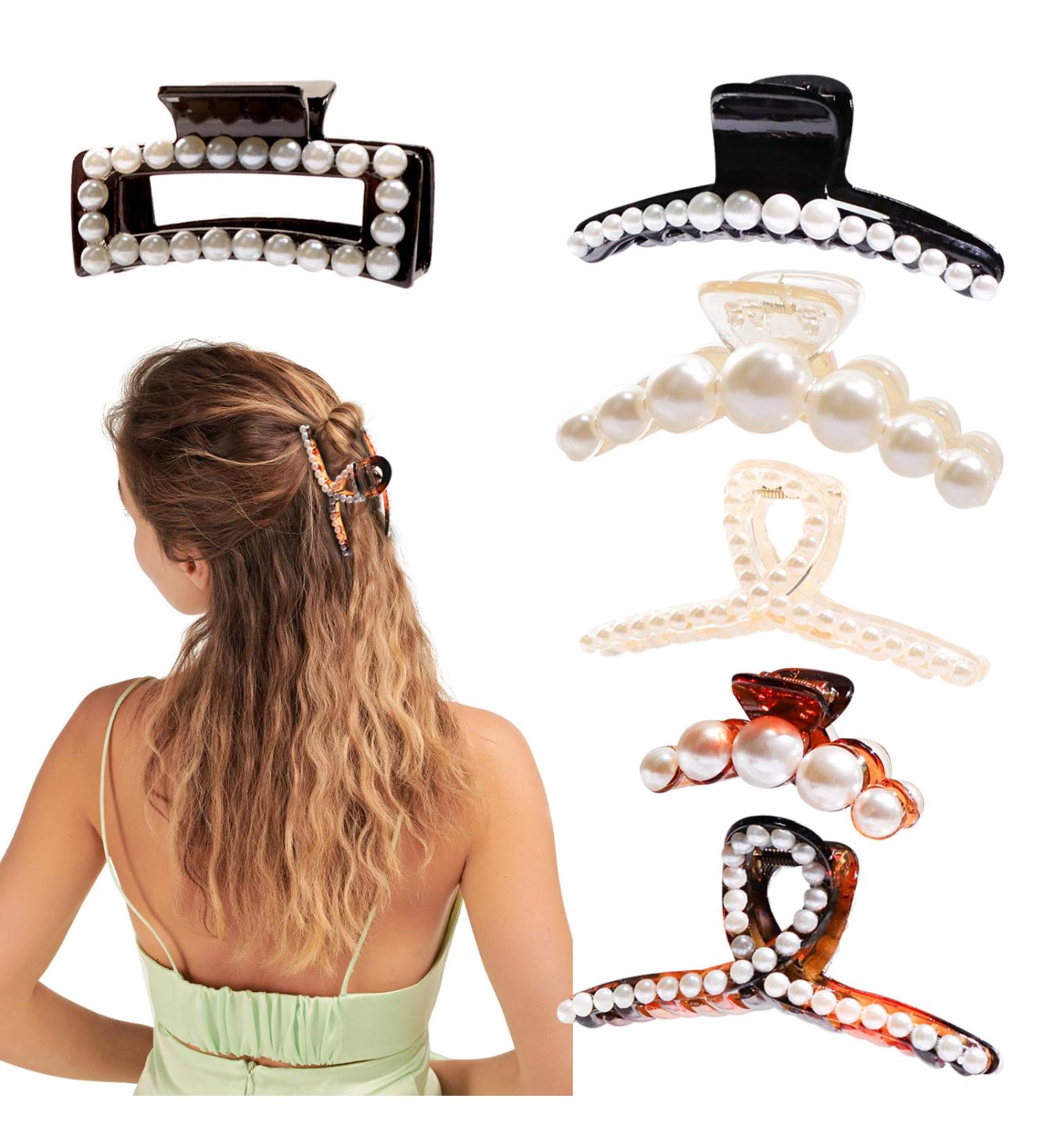 Buy Hayhoi 6Pcs Pearl Hair Clips - Non-Slip Acrylic French Design for Women & Girls - Elegant Styling Accessories in Black Brown & Transparent - Buy Online on GoSupps.com