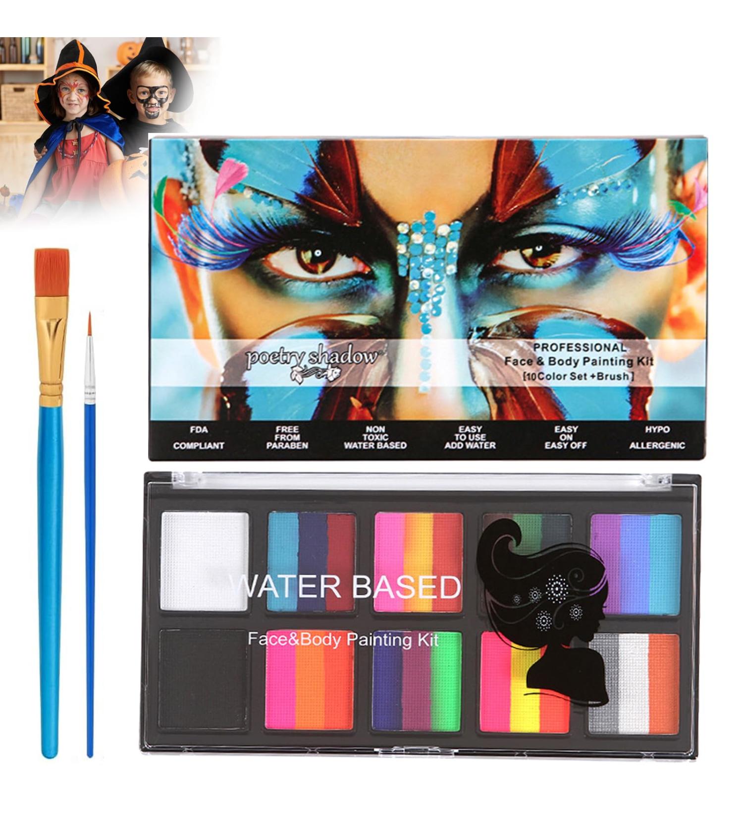 ALLWYOU Face Painting Kit 26 Colors with 2 Paint Brushes Water Based Face Paint Washable Professional Face Painting Kit Non Toxic for Party School Costume Cosplay Carnival Body Paint Rainbow Flora - Buy Online on GoSupps.com