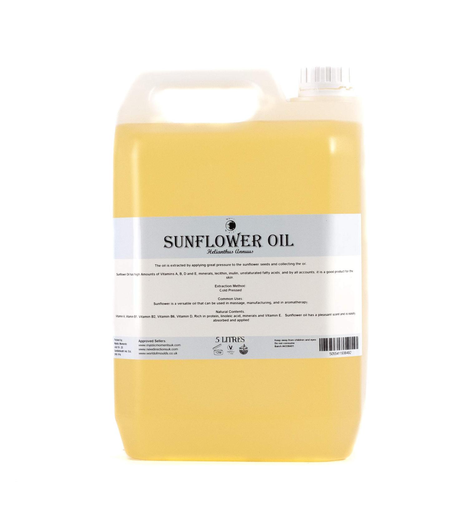 Buy Organic Sunflower Carrier Oil 5L - Pure Natural & Vegan | Mystic Moments for Hair Face & Massage - Buy Online on GoSupps.com