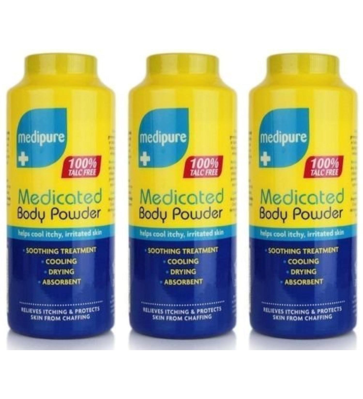 3 x 200g Medipure Medicated Body Powder 100% Talc Free Soothing Treatment New