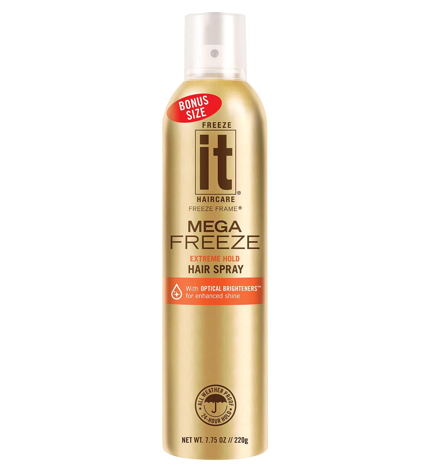 IT Haircare MEGA Freeze Extreme Hold Hair Spray | 7.75 Oz. | Vitamin B5 & Hydrolyzed Wheat Protein | Humidity Resistant | Optical Brighteners for Enhanced Shine | 24 Hour Hold Fast-Dry | Bonus 4 Pack - Buy Online on GoSupps.com