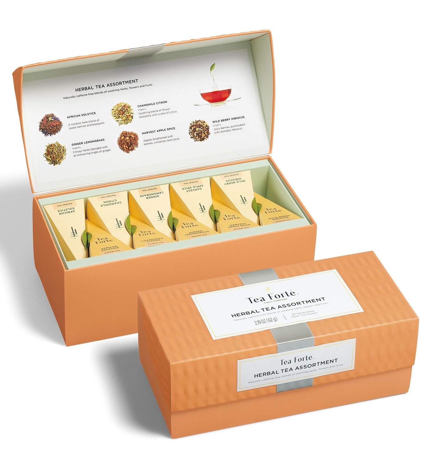 Tea Forte Classic Herbal Tea Presentation Box | Gift Set with 20 Assorted Handcrafted Pyramid Infuser Bags | Naturally Decaffeinated Herbal Teas - Buy Online on GoSupps.com