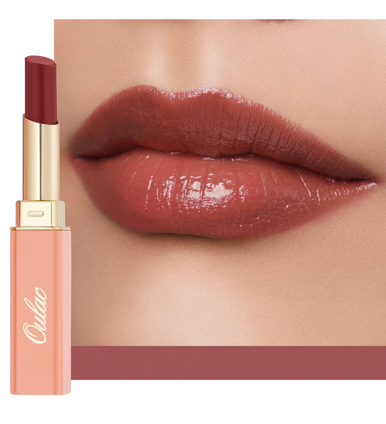 Oulac Moisture Shine Lipstick in Grande Dame (02) - Hydrating Lip Balm for Dry Lips | Plummy Terracotta Lip Colour with Glossy Finish - Buy Online on GoSupps.com