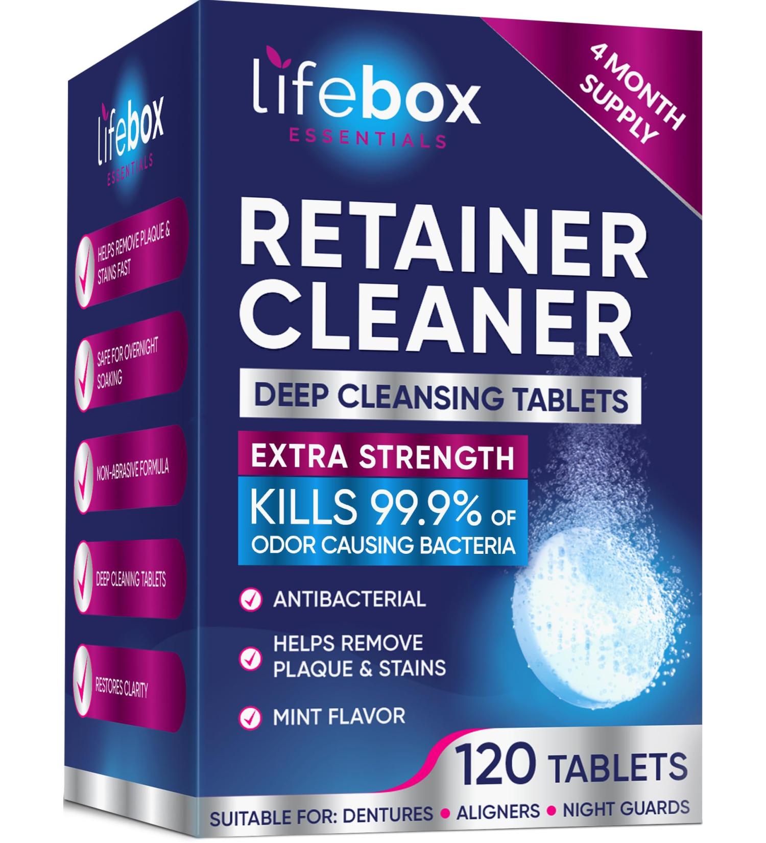 Buy Retainer Cleaner Tablets - 120 Denture & Aligner Cleaning Tablets - Mint Flavor Removes Odors & Kills 99.9% of Bacteria - Perfect for Aligners Retainers Dentures Night Guards - Buy Online on GoSupps.com