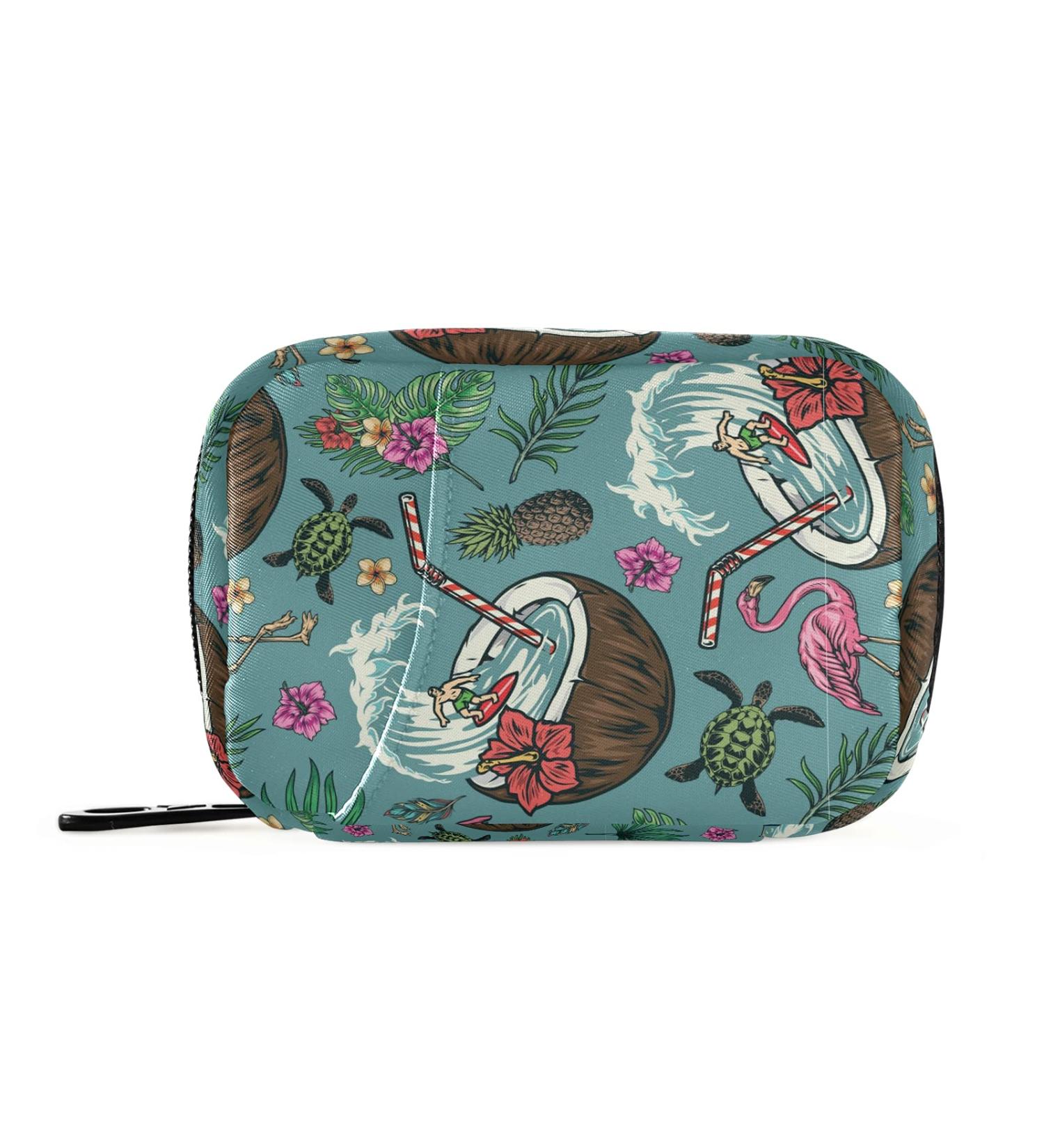 Coconut & Surfing Summer Pattern Pill Case Bag | Zipper Weekly Organizer for Travel Family & Camping - Buy Online on GoSupps.com
