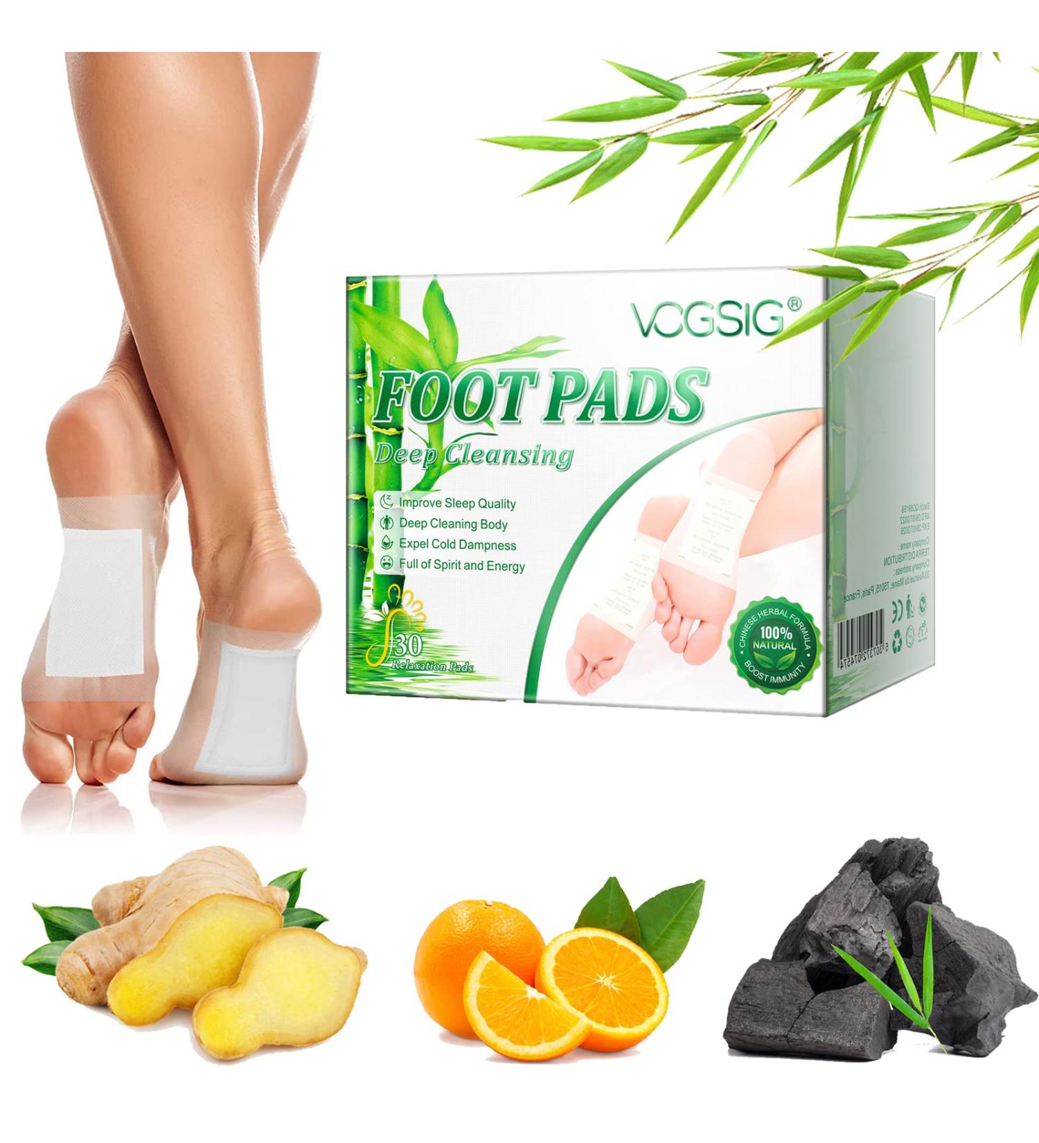 30PCS Detoxifying Foot Pads - Natural Bamboo & Ginger for Lymphatic Drainage, Feet Care, and Better Sleep - Buy Online on GoSupps.com