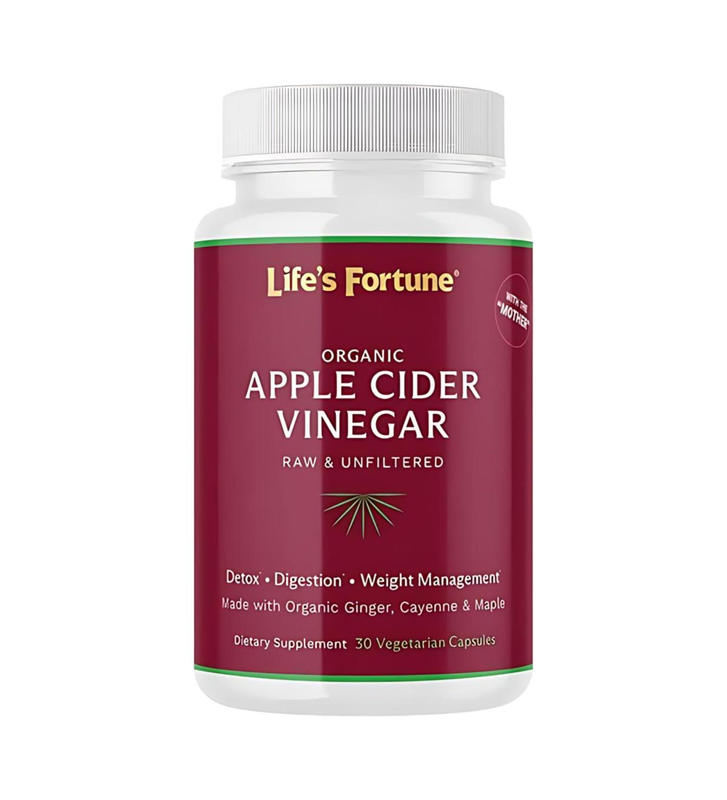 Life's Fortune Organic ACV Apple Cider Vinegar Capsules 700mg with Mother Supplement Support Healthy Digestion with Ginger & Cayenne Pepper (30 Count (Pack of 1))