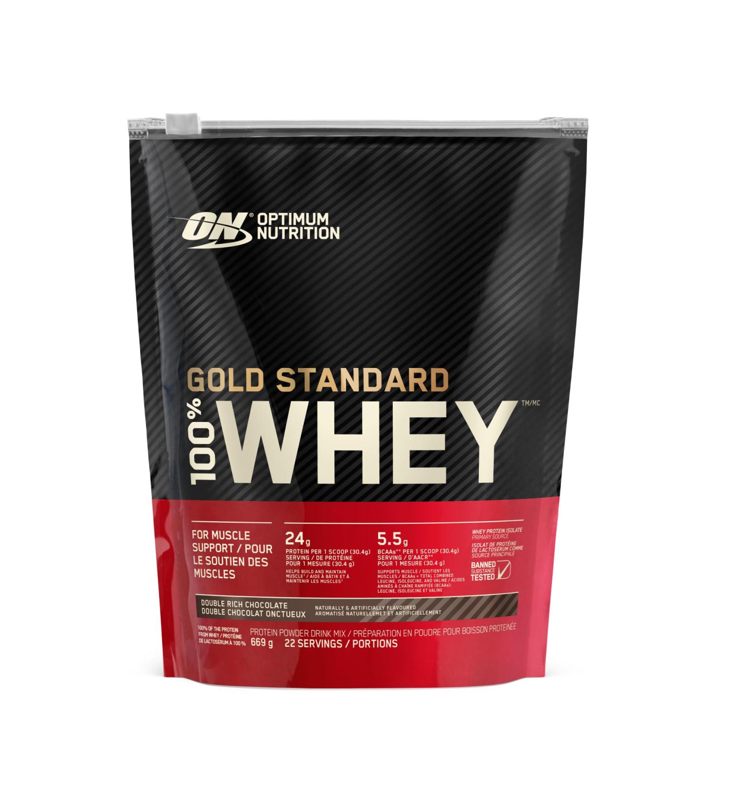 Optimum Nutrition 100% Gold Standard Whey 1.5Lb Double Rich Chocolate Chocolate 22 Servings (Pack of 1) - Buy Online on GoSupps.com