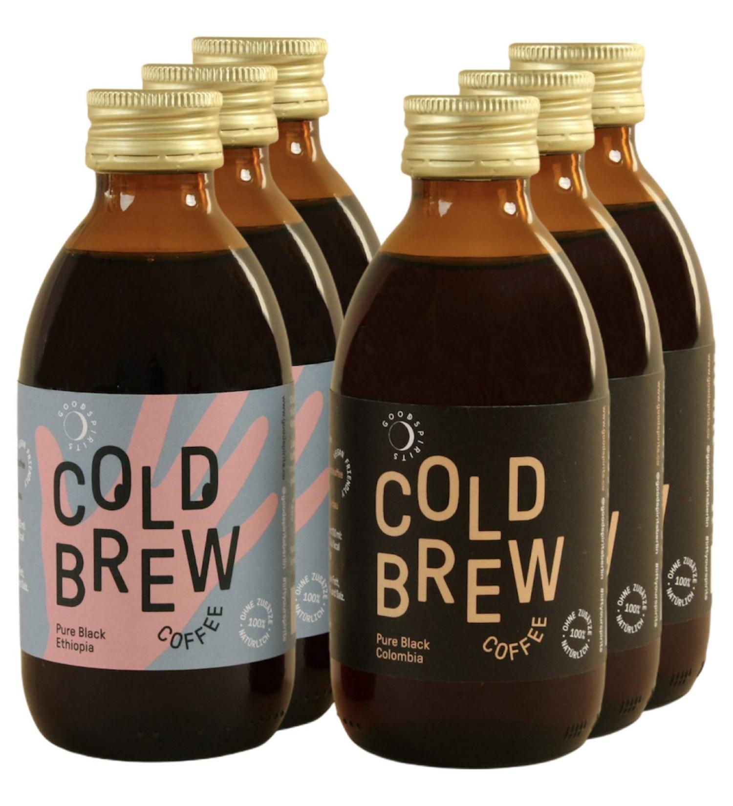 Good Spirits Organic Cold Brew Coffee - 3x Ethiopia & 3x Colombia (6x200ml) - Disposable Cold Drink for International Shipping - Buy Online on GoSupps.com