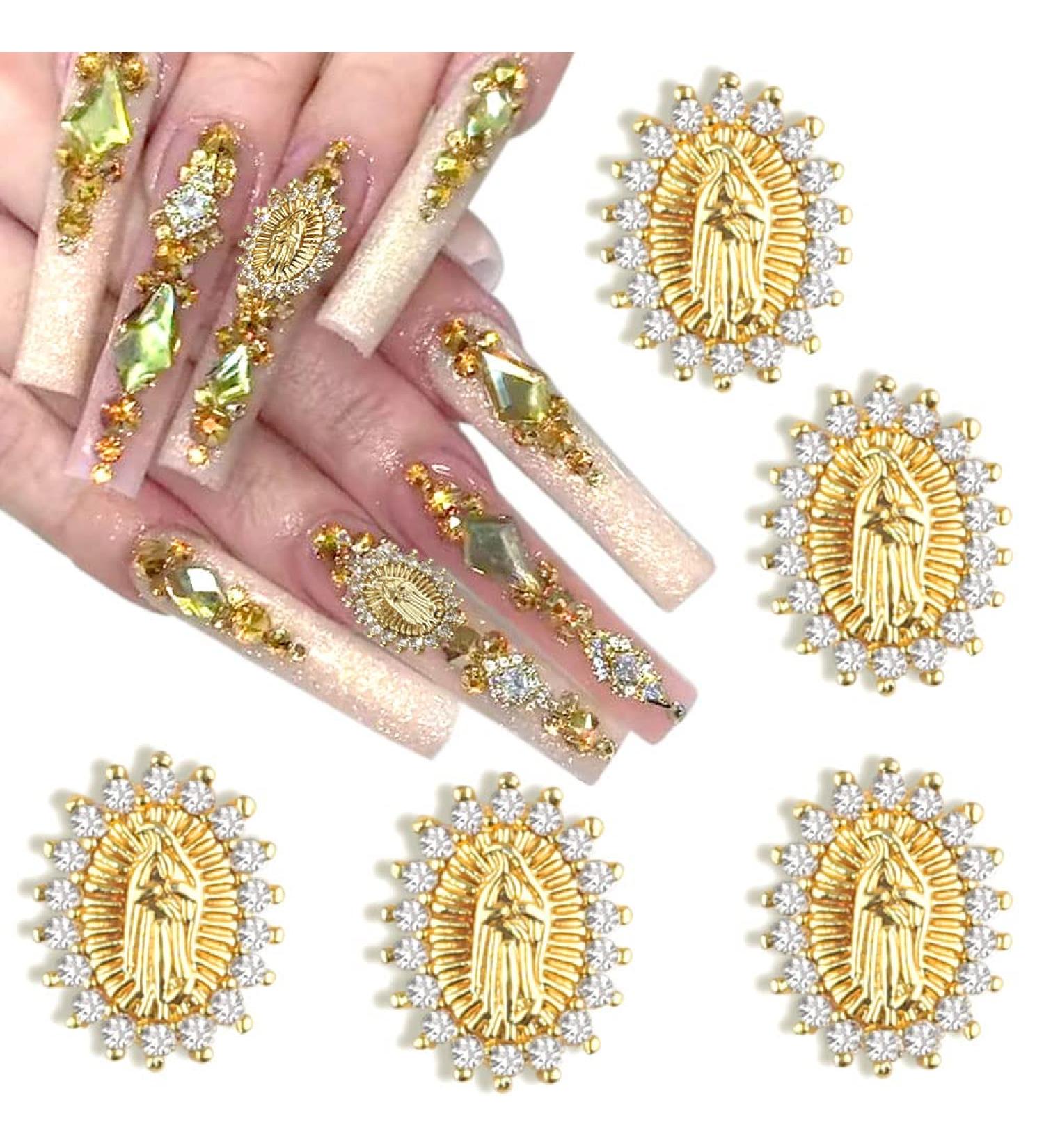 3D San Judas Nail Charm Virgin Mary Zircon Alloy Jesus Mary Charms for Nails - Religious Nail Art Accessories 5pcs/set - Buy Online on GoSupps.com