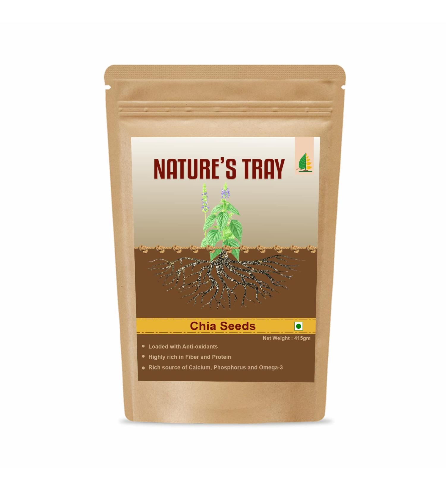 NATURE's TRAY Chia Seeds | 100% Veg | Nutrient - Rich For Healthy Life Style | Chia Seeds For Eating | Chia Seeds For Weight Loss | Raw Seeds | 415 Gm - 1 Qty 415 G (Pack Of 1) - Buy Online on GoSupps.com