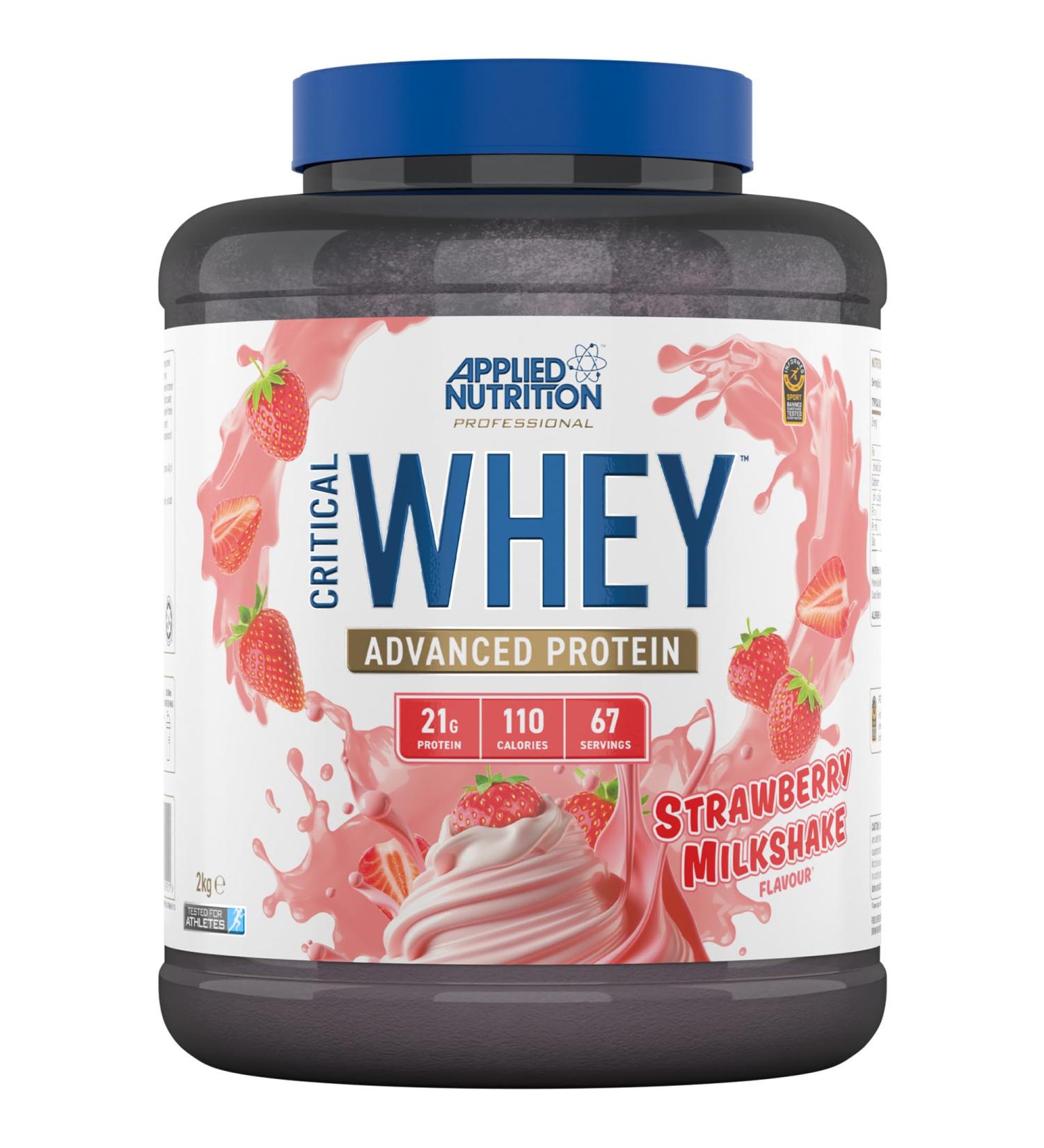 Applied Nutrition Critical Whey Protein Powder 2kg - High Protein Strawberry Milkshake Supplement with BCAAs & Glutamine - Buy Online on GoSupps.com
