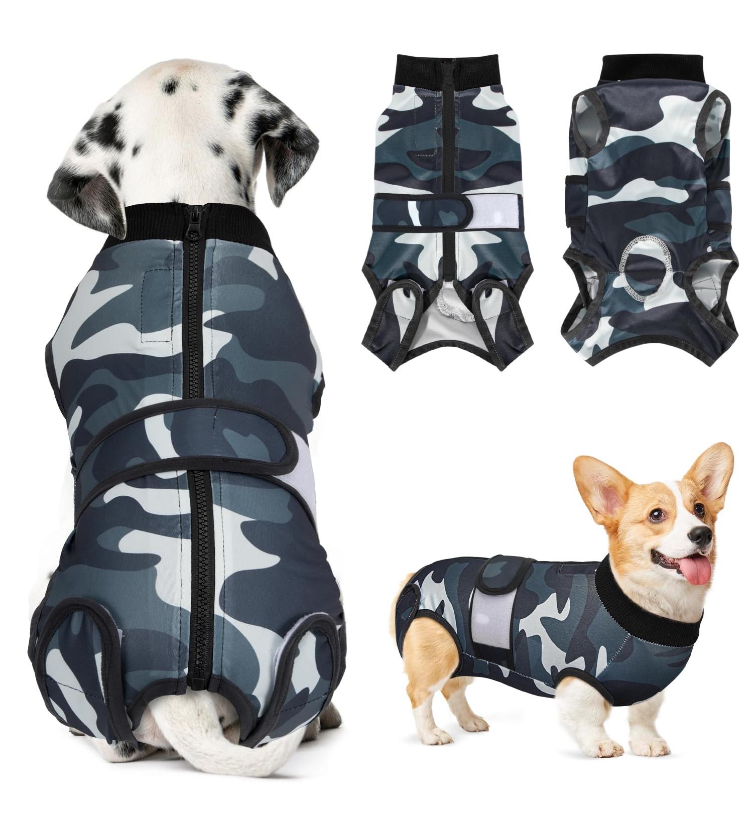 Slowton Dog Recovery Suit - Soft Breathable Anti-Leakage Zipper Design for Post-Surgery Comfort | Camouflage E-Neck Alternative for Male Dogs - Buy Online on GoSupps.com