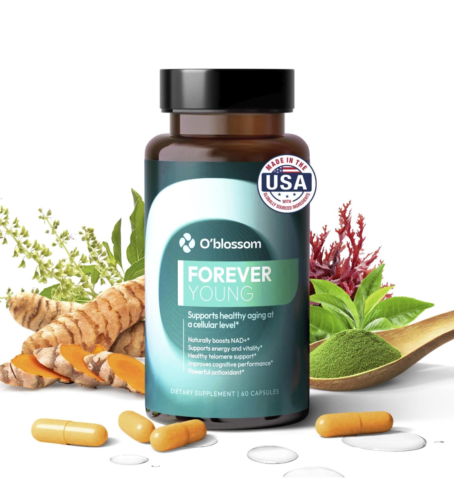 O'blossom Forever Young NAD+ Supplement - Clinically Studied NMN Resveratrol Formula with NADH Supplement - Boosts NAD+ in 14 Days Supports Healthy Aging Cognitive Function & Mitochondrial Health - Buy Online on GoSupps.com