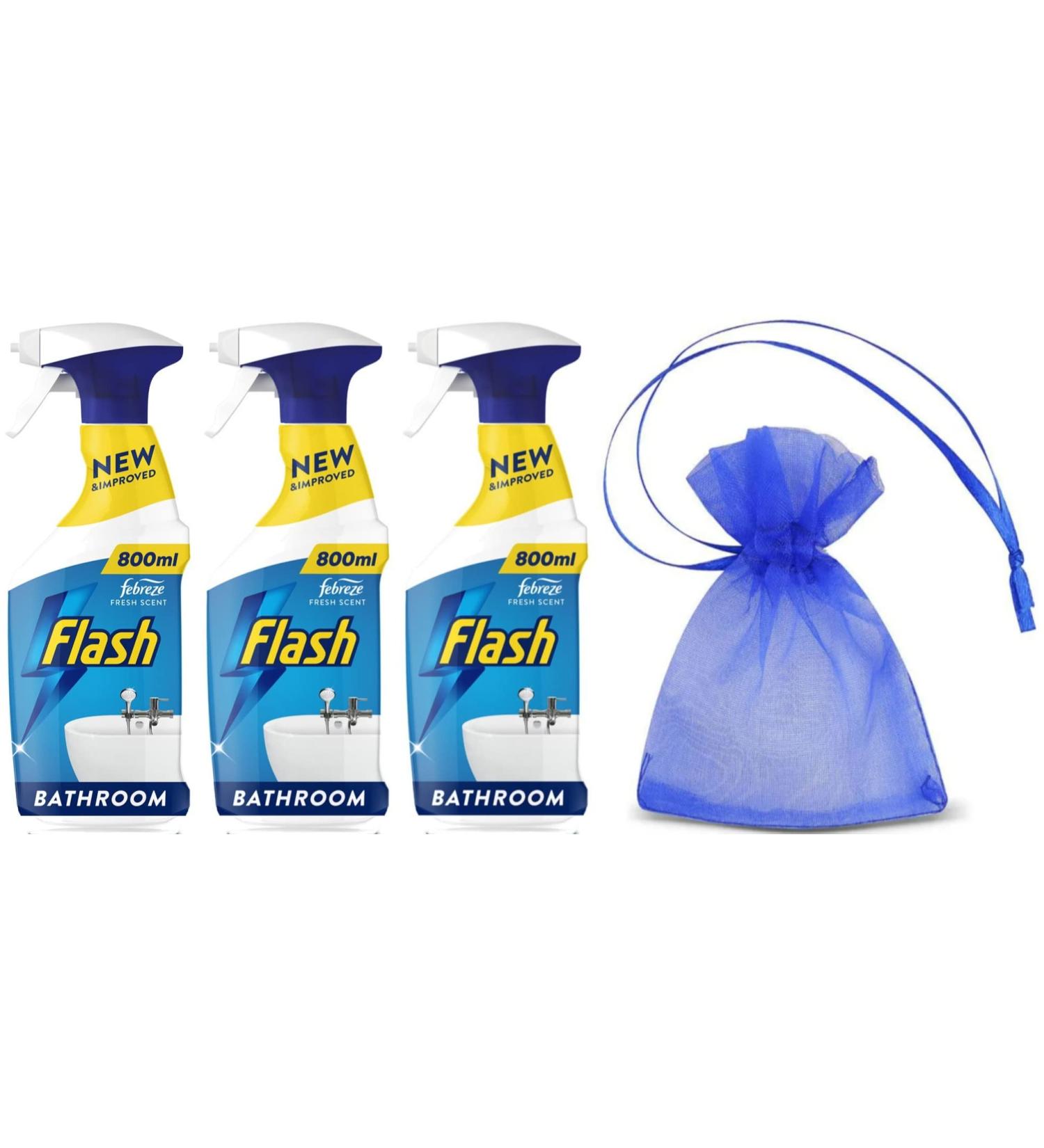 Flash Bathroom Cleaning Spray Removes Soap Scum and Limescale with Febreze Fresh Scent 3Pk x 800ml + Our Gift for You: Organza Bag Size: 9 x 7 x 0.1cm - Buy Online on GoSupps.com