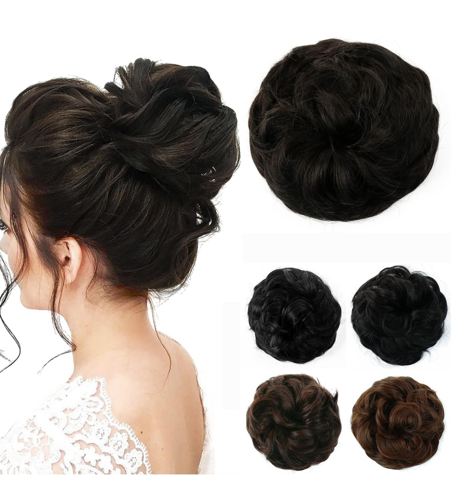 JJstar Messy Hair Bun Curly Wavy Scrunchies - Synthetic Hair Chignons for Women Girls (Black Brown) - Buy Online on GoSupps.com