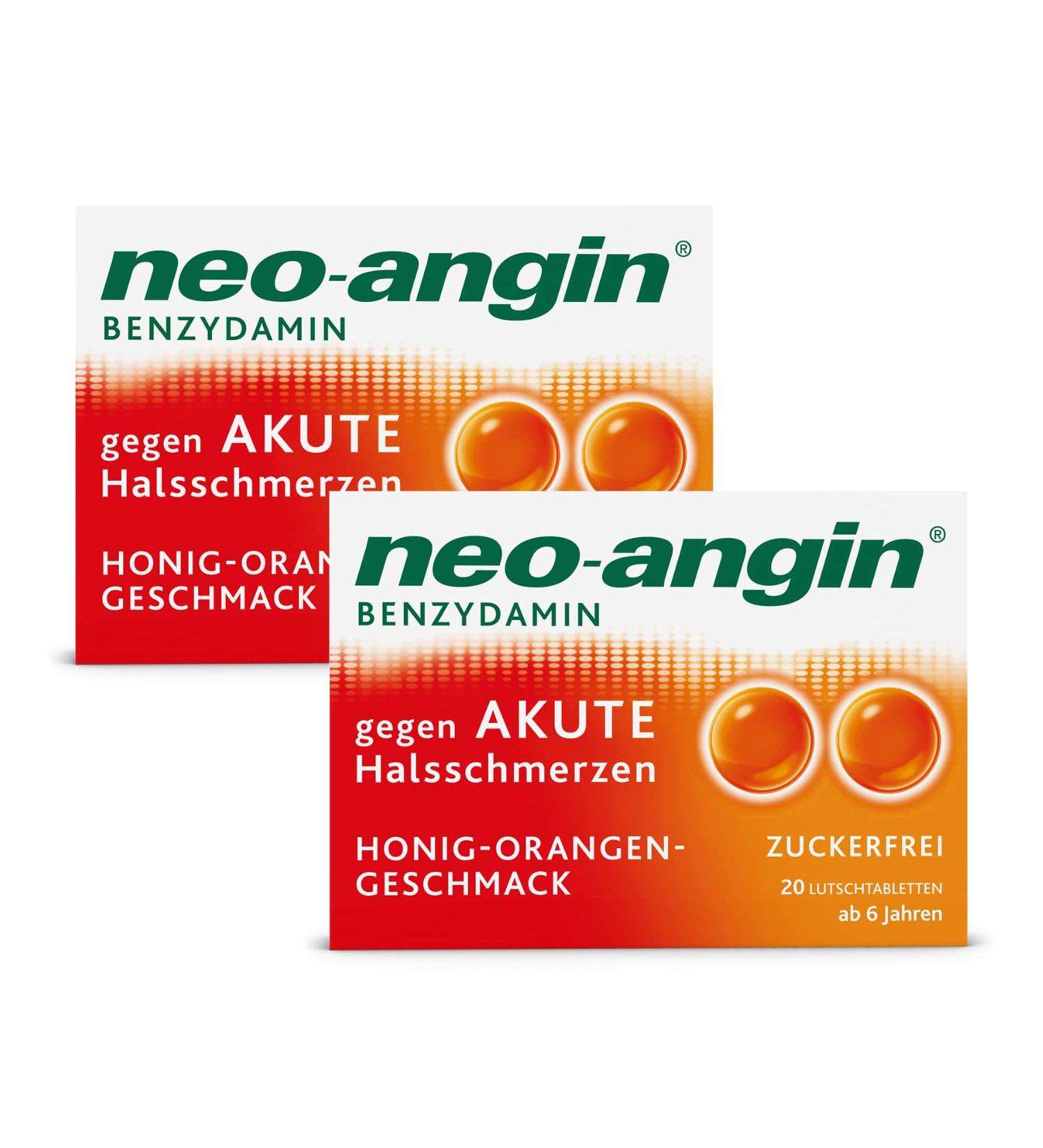 Buy Neo-Angin Benzydamin Sucking Tablets for Sore Throat - Sugar-Free Honey Orange Flavor | 2 Pack (2 x 20 Pieces) - Fast International Shipping - Buy Online on GoSupps.com