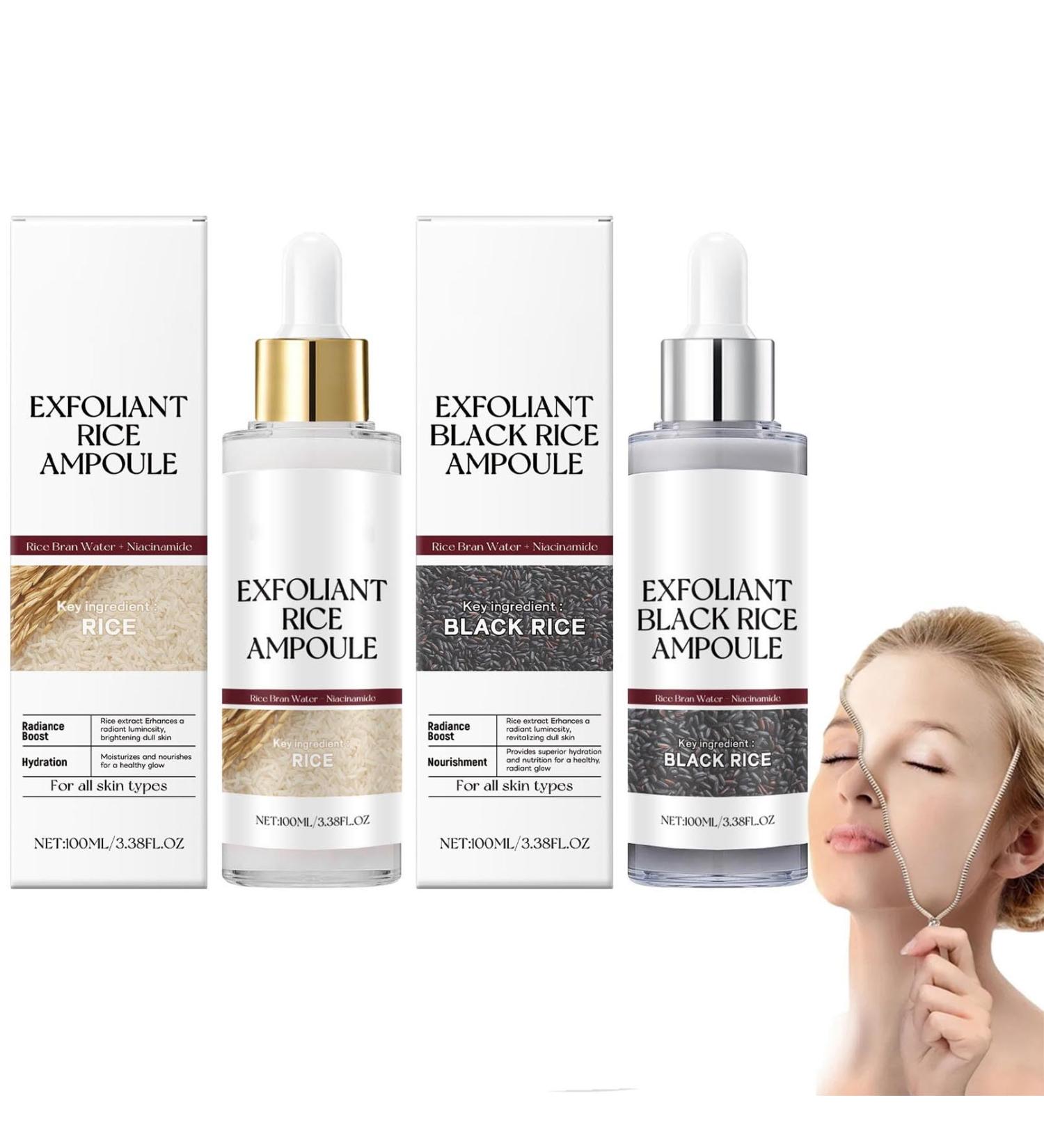2Pcs Black and White Rice Exfoliant Rice Ampoule Duo White Rice Ampoule Black Rice Exfoliating Peeling Solution Moisturizing & Pore Minimizer for Face (Black & White Rice Exfoliant) - Buy Online on GoSupps.com