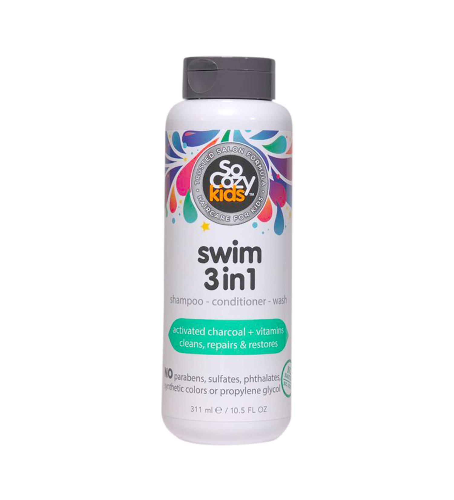 SoCozy Kids Swim 3-in-1 Shampoo Conditioner & Body Wash - Activated Charcoal Formula for Swimmers - Salt & Chlorine Removal - 3-in-1 Combo Pool Shampoo - Buy Online on GoSupps.com