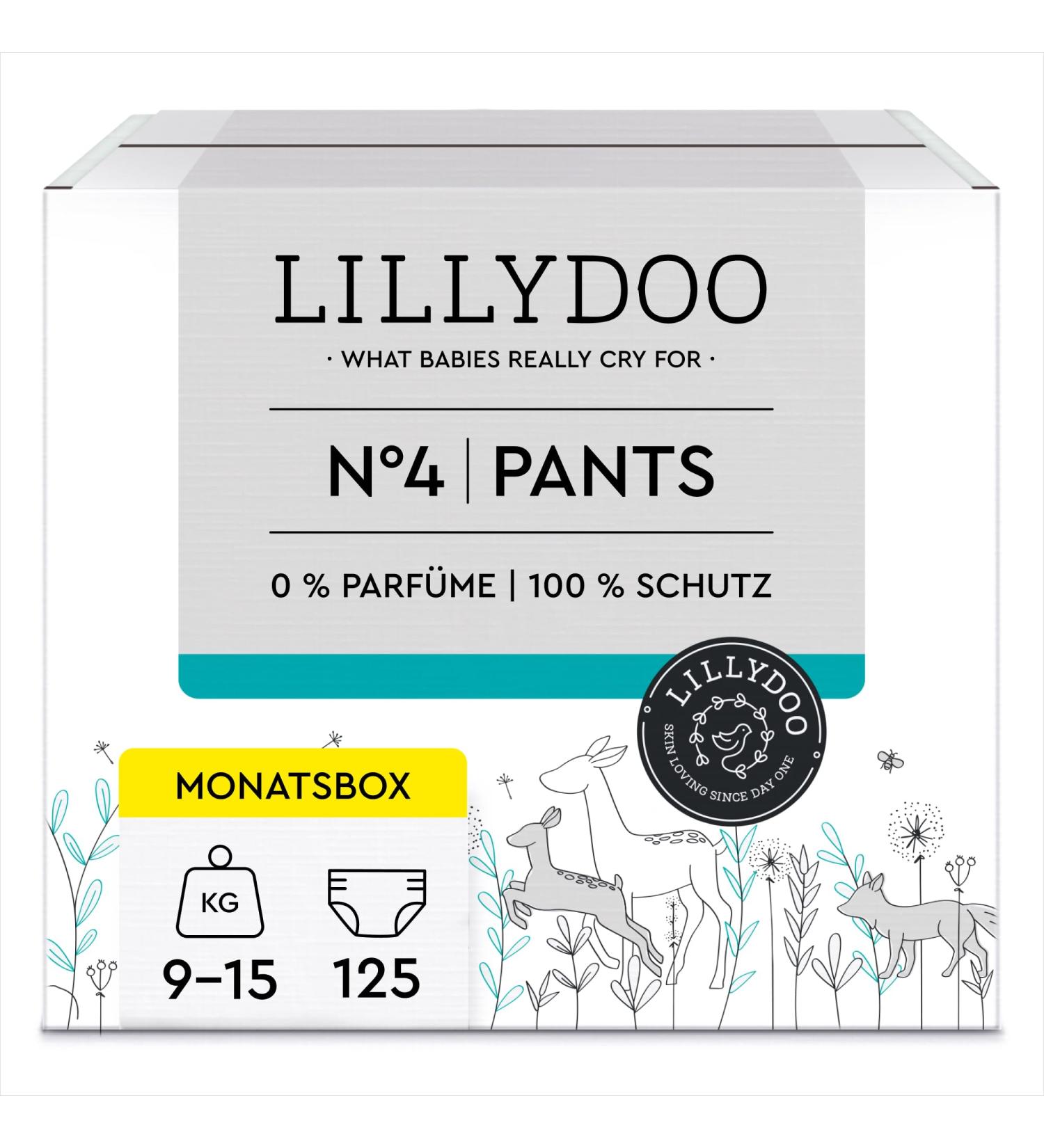 LILLYDOO Skin-Friendly Pants Size 4 (9-15 kg) - Monthly Box of 125 Pieces | Eco-Friendly FSC Mix | International Shipping Available - Buy Online on GoSupps.com
