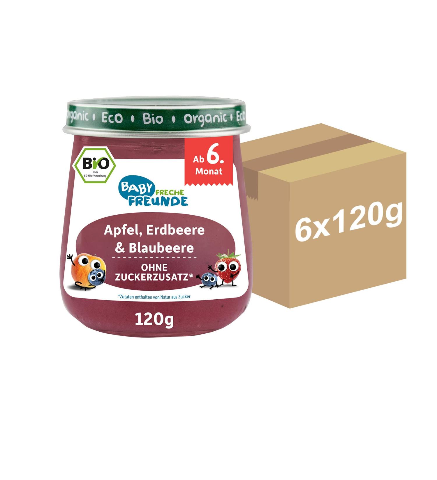 Cheeky Friends Organic Baby Glasses - Apple Strawberry & Blueberry | Sugar & Salt-Free Vegan 6 Pack (6x120g) for Babies 6+ Months - Buy Online on GoSupps.com