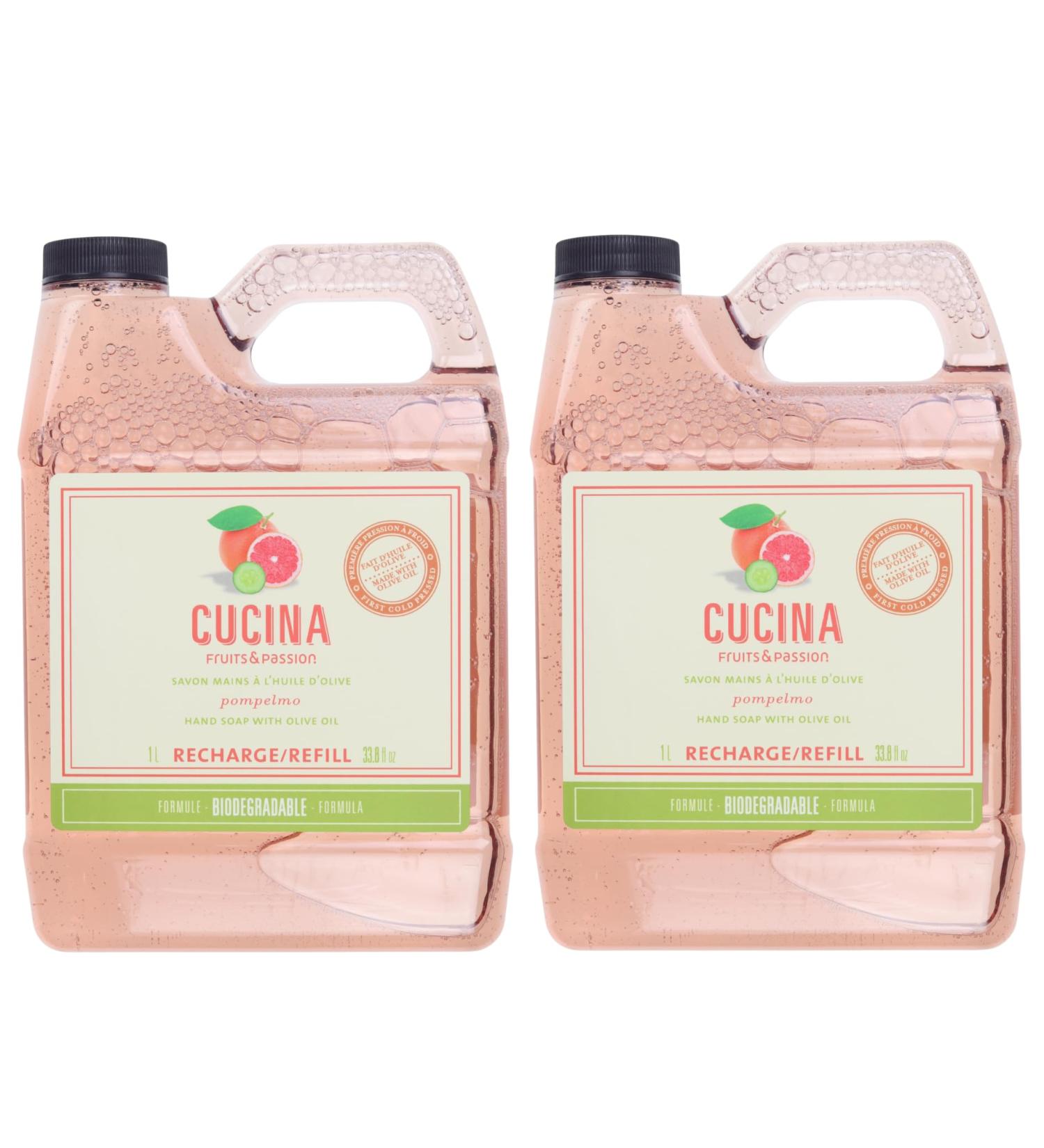Cucina Fruits & Passion Pompelmo Hand Soap Refill 33.8 fl oz Grapefruit Scent Olive Oil Formula Kitchen Hand Wash Made in Canada - 2 Pack - Buy Online on GoSupps.com
