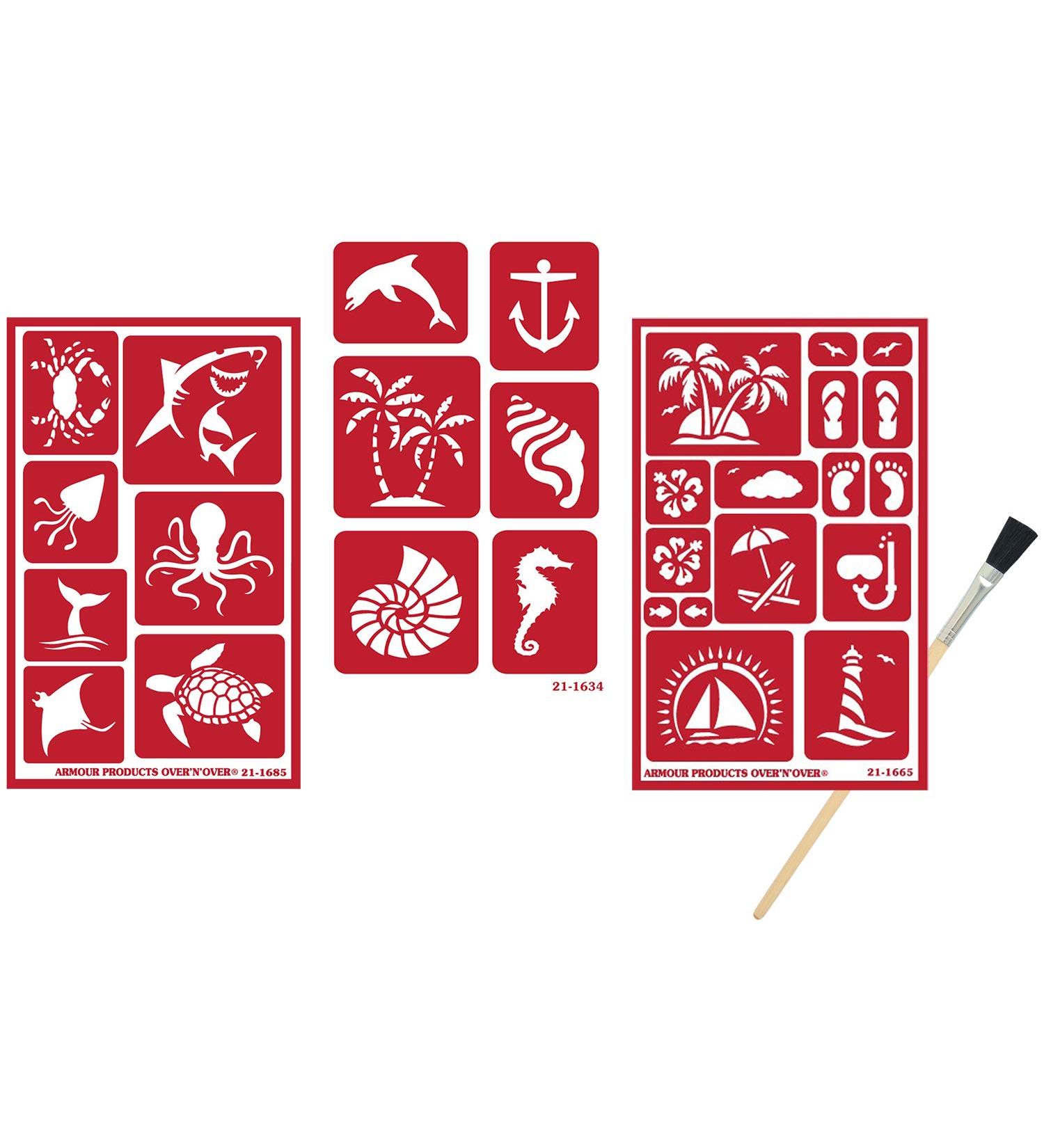 Armour Etch Over N Over Nautical Theme Glass Etching Stencils Set with Sea Creatures | Paradise Seashore Design | Includes Brush | 4 Items - Buy Online on GoSupps.com