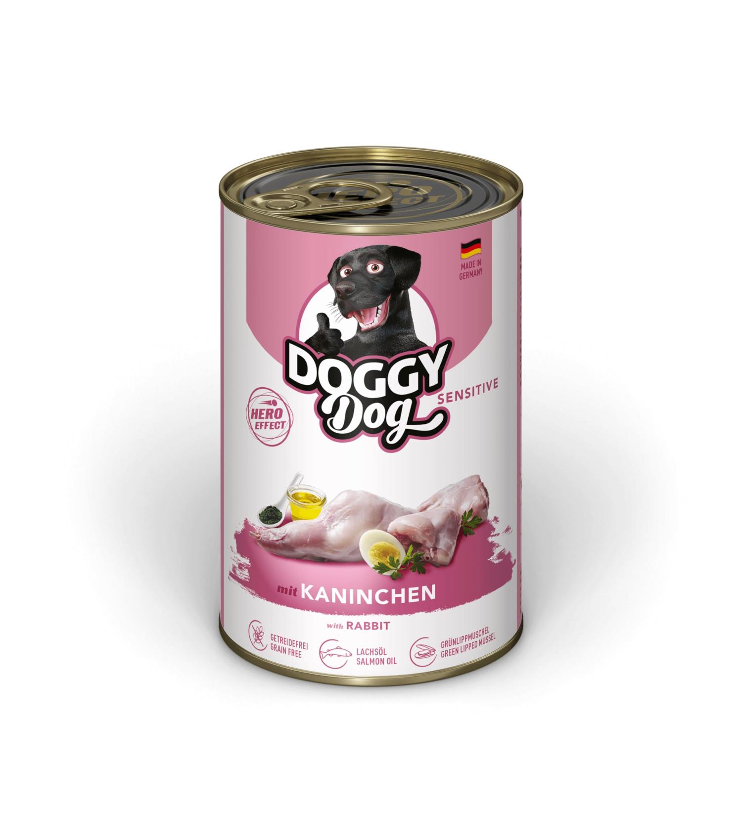 Doggy Dog Pat Kaninchen Sensitive 6 x 400 g Wet Dog Food Grain-Free with Salmon Oil and Green-Lipped Mussel Particularly Well-Tolerated Complete Food Made in - Buy Online on GoSupps.com