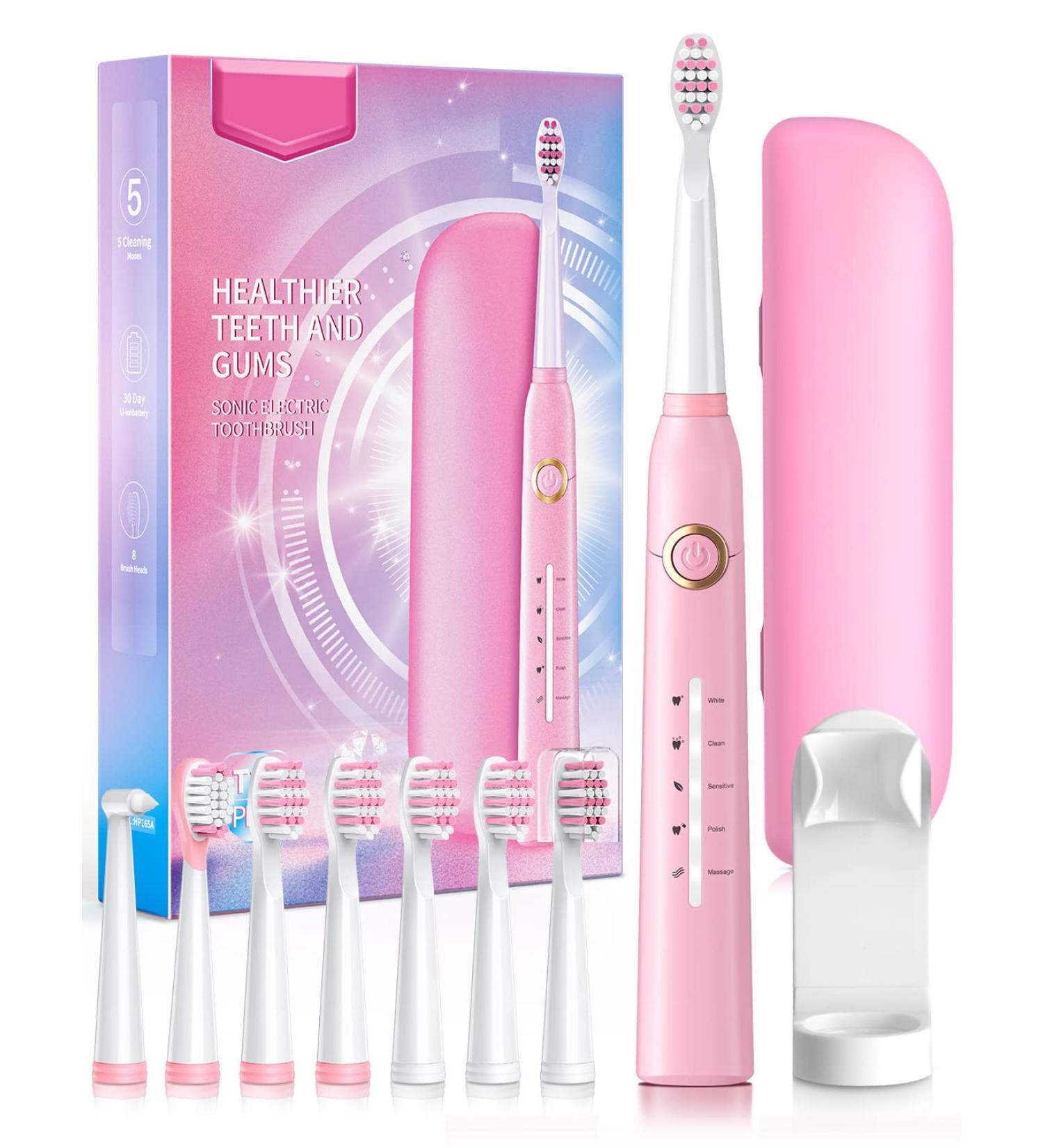 Electric Toothbrush for Adults with Travel Case - 40 000 VPM 8 Brush Heads 5 Modes - 2-Rosa | Ultimate Deep Cleaning Solution - Buy Online on GoSupps.com