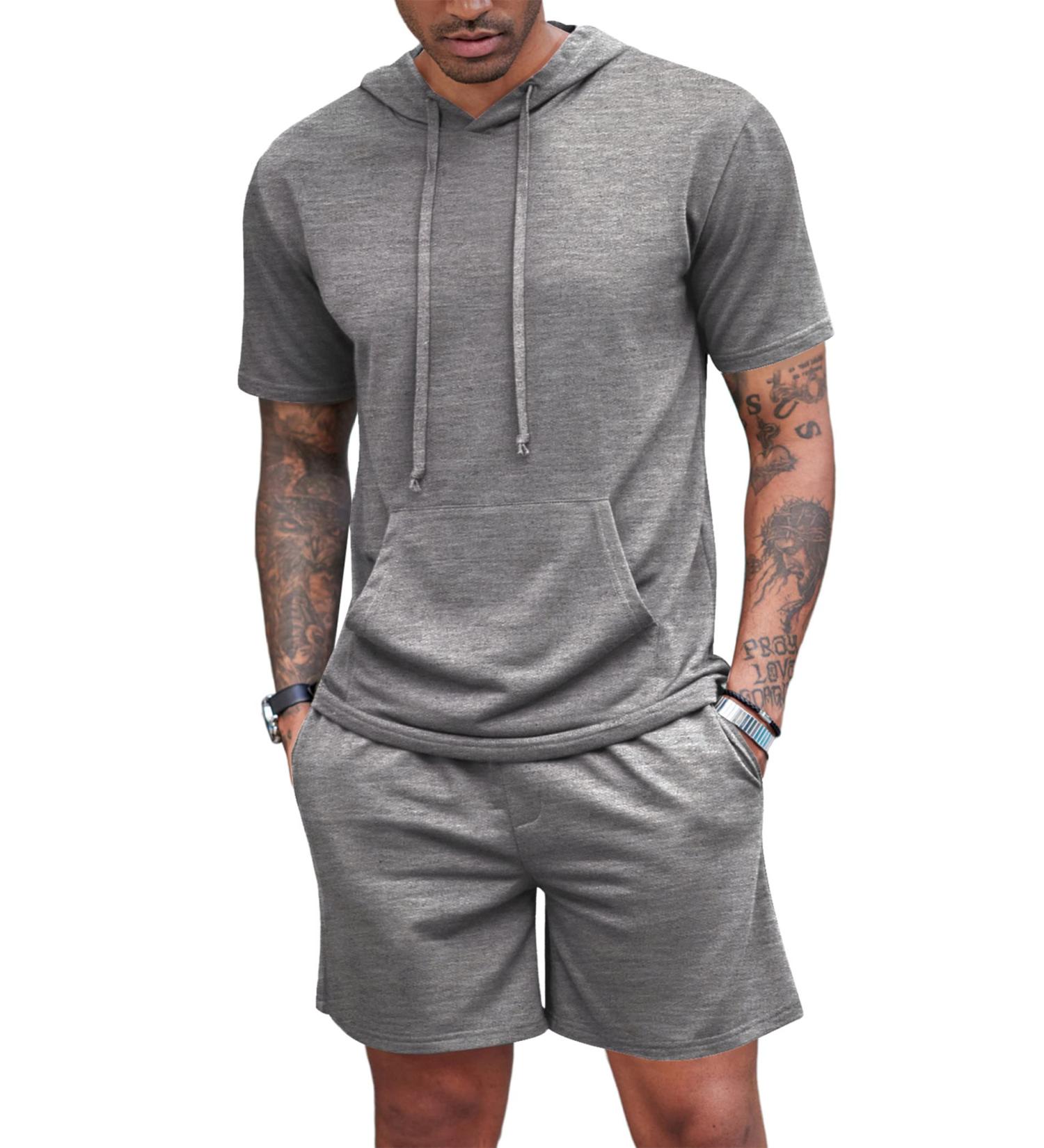 COOFANDY Men's 2-Piece Hooded Athletic Sweatsuit Set - Light Grey | Large - Buy Online on GoSupps.com